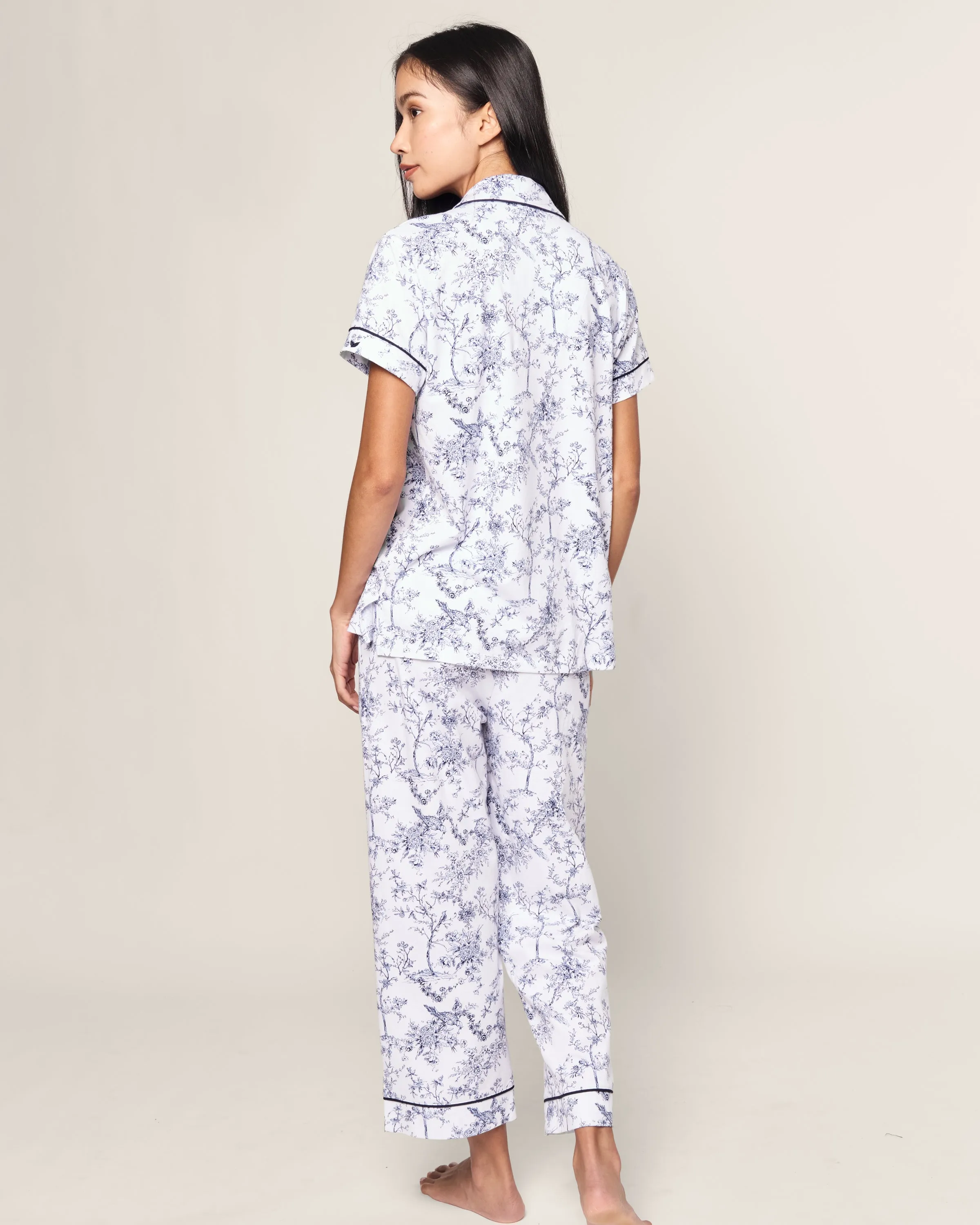 Women's Pima Cropped Pajama Set in Timeless Toile sold by Petite Plume product image thumbnail 4