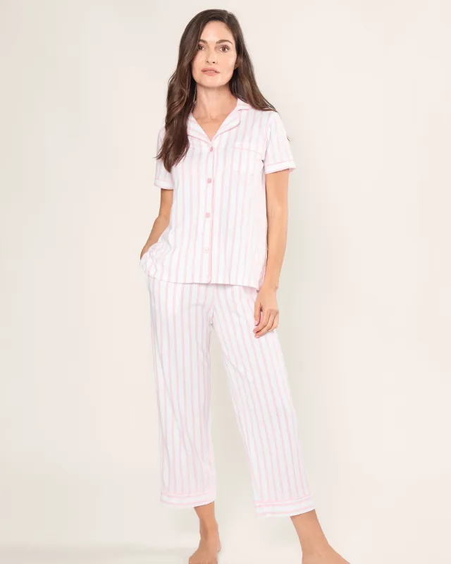 Women's Pima Cropped Pajama Set in Pink Stripe made by Petite Plume