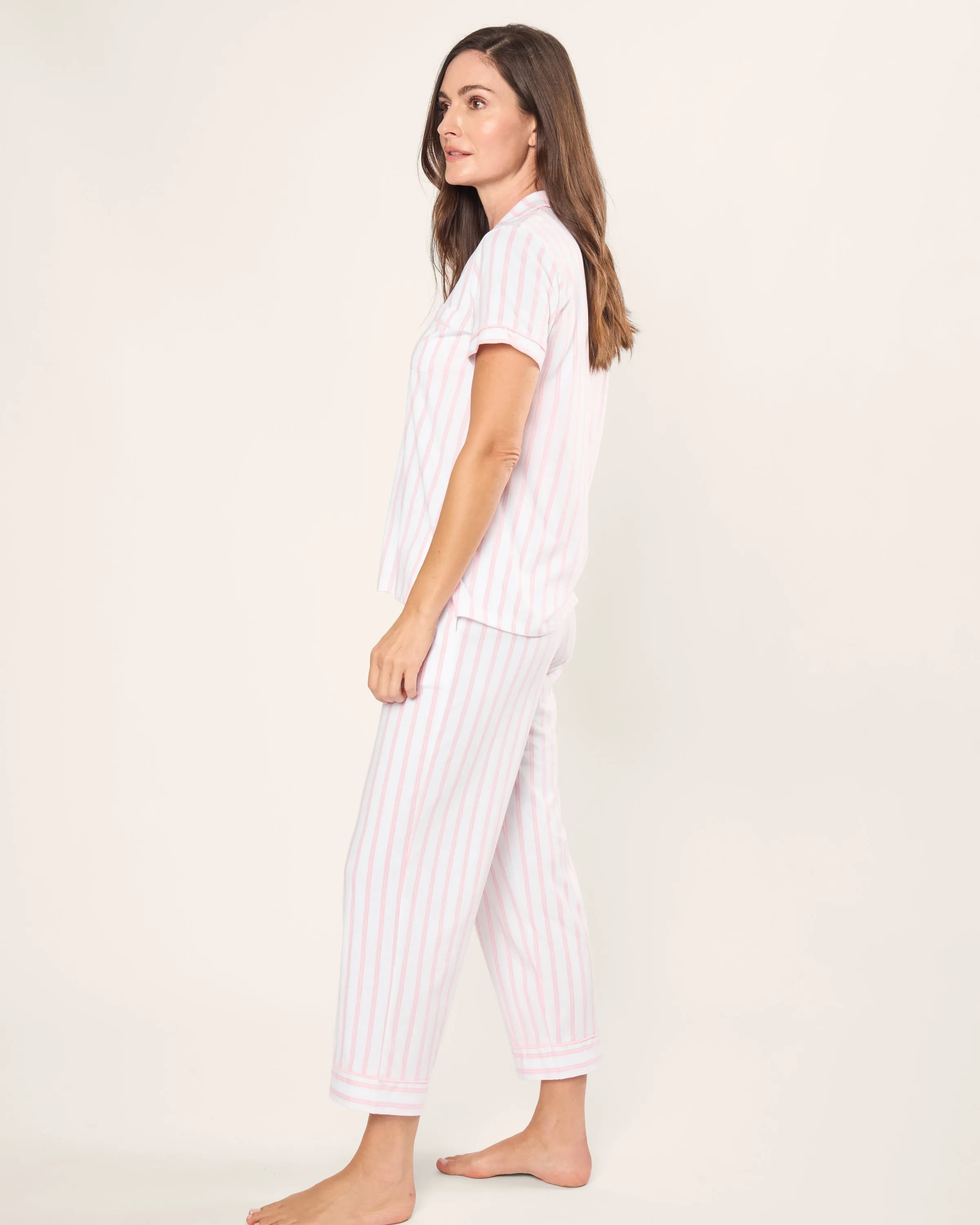 Women's Pima Cropped Pajama Set in Pink Stripe sold by Petite Plume product image thumbnail 2
