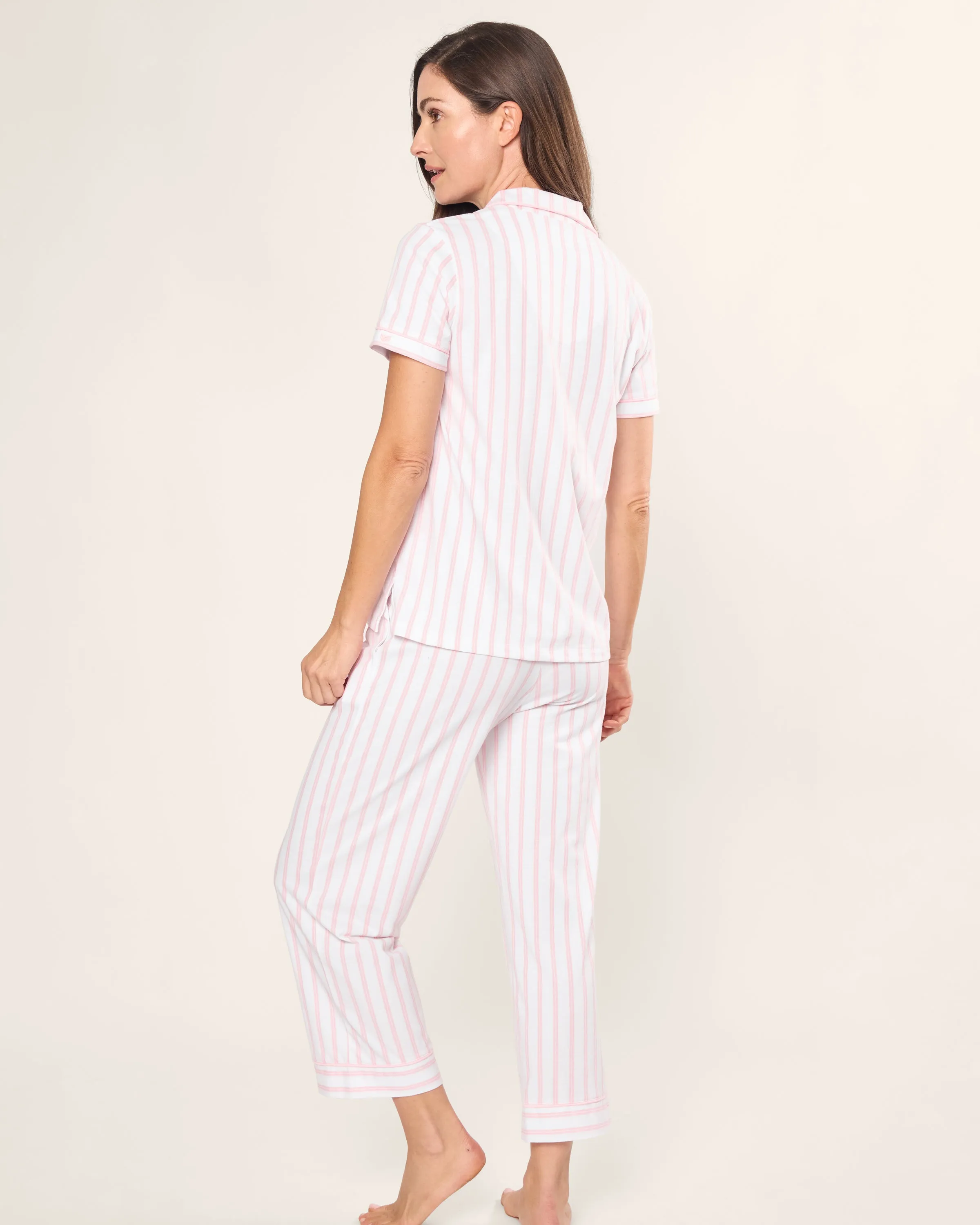 Women's Pima Cropped Pajama Set in Pink Stripe sold by Petite Plume product image thumbnail 4
