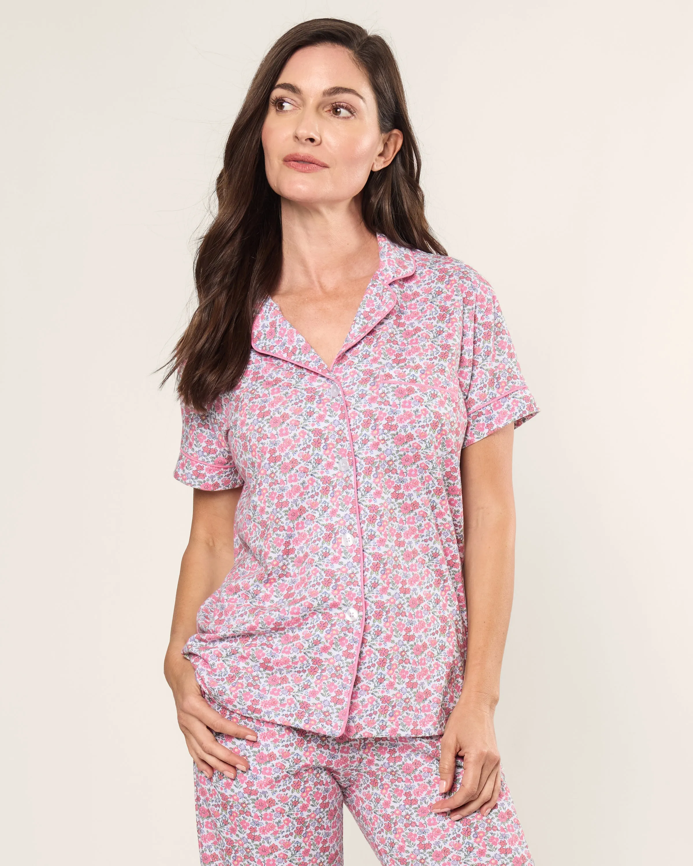 Women's Pima Cropped Pajama Set in Fleurs de Rose sold by Petite Plume product image thumbnail 5
