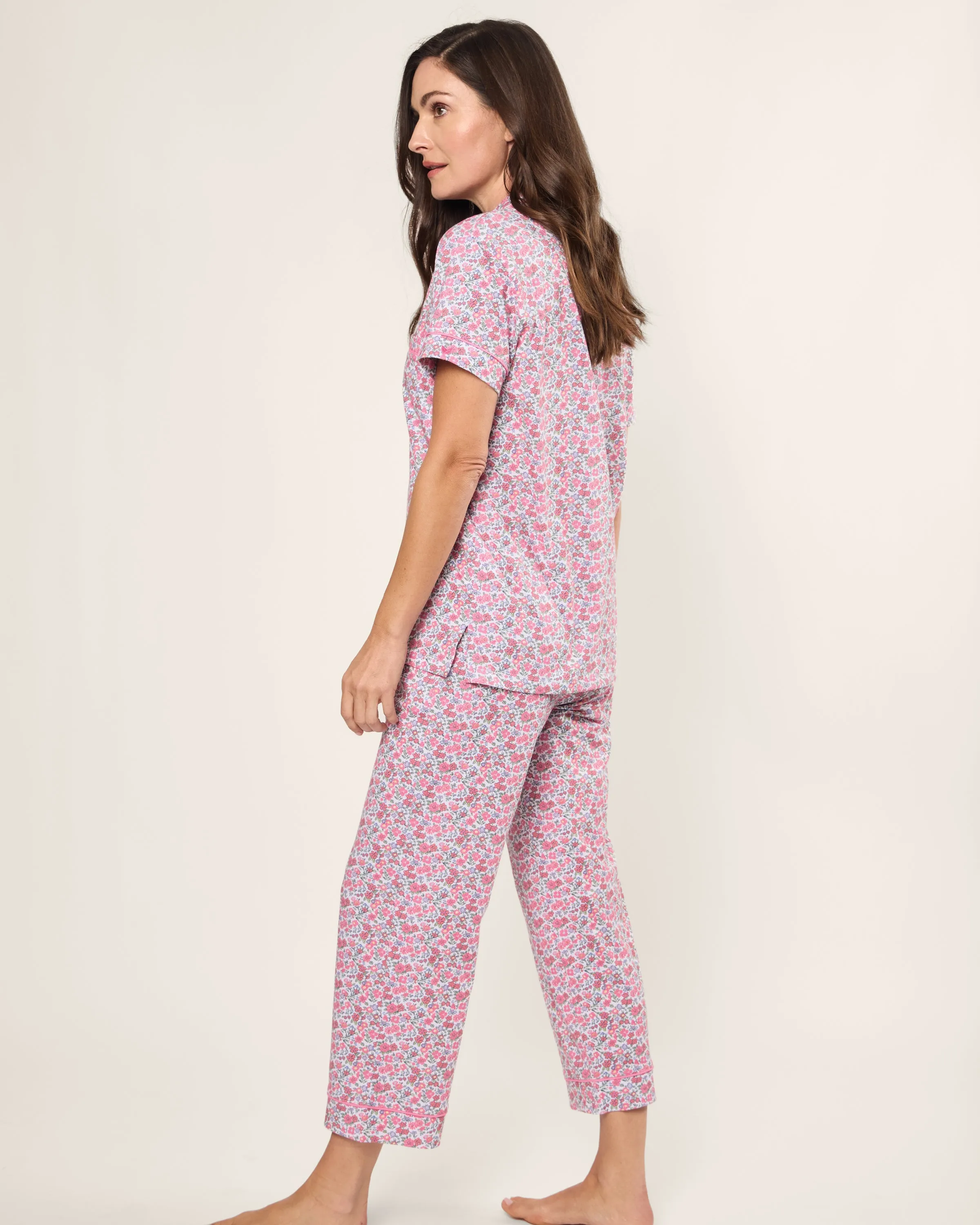 Women's Pima Cropped Pajama Set in Fleurs de Rose sold by Petite Plume product image thumbnail 3