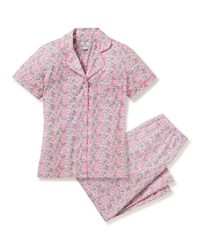 Women's Pima Cropped Pajama Set in Fleurs de Rose made by Petite Plume