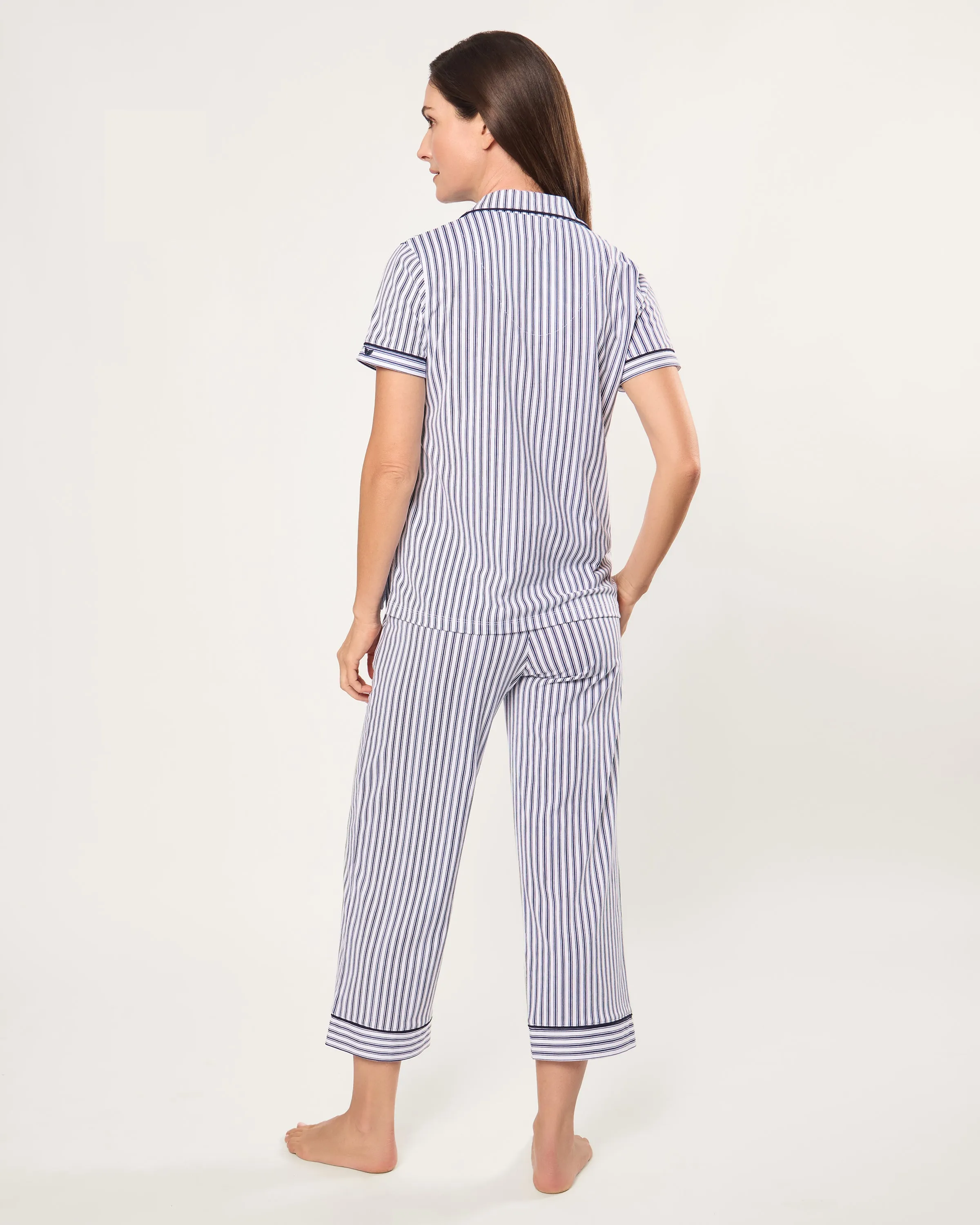 Women's Pima Cropped Pajama Set in Navy French Ticking sold by Petite Plume product image thumbnail 3