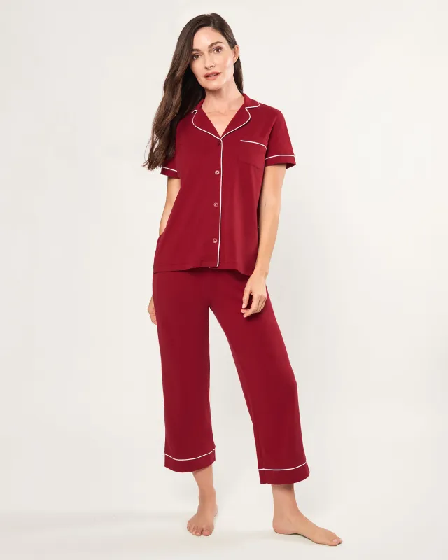 Women's Pima Cropped Pajama Set in Bordeaux made by Petite Plume