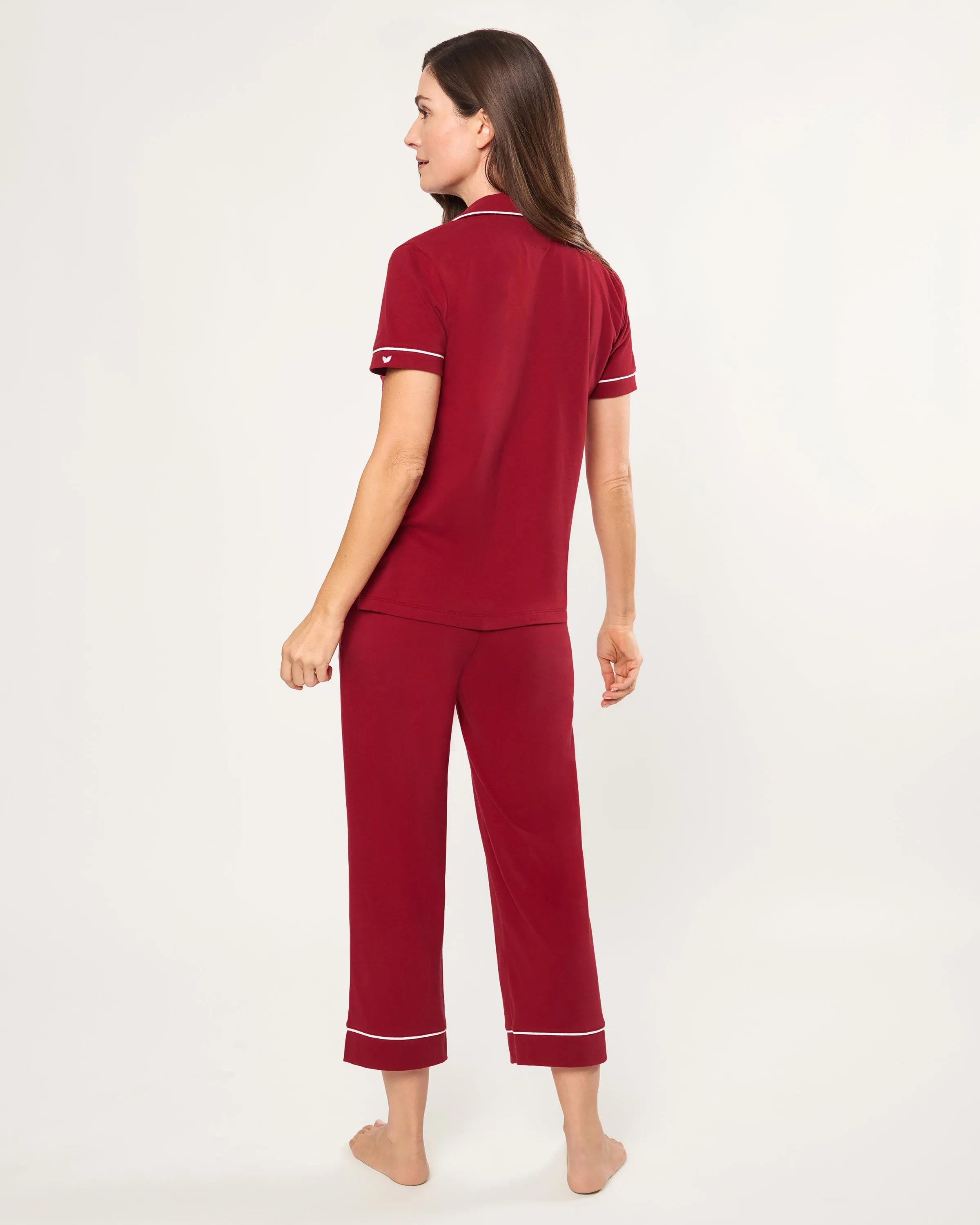 Women's Pima Cropped Pajama Set in Bordeaux sold by Petite Plume product image thumbnail 3