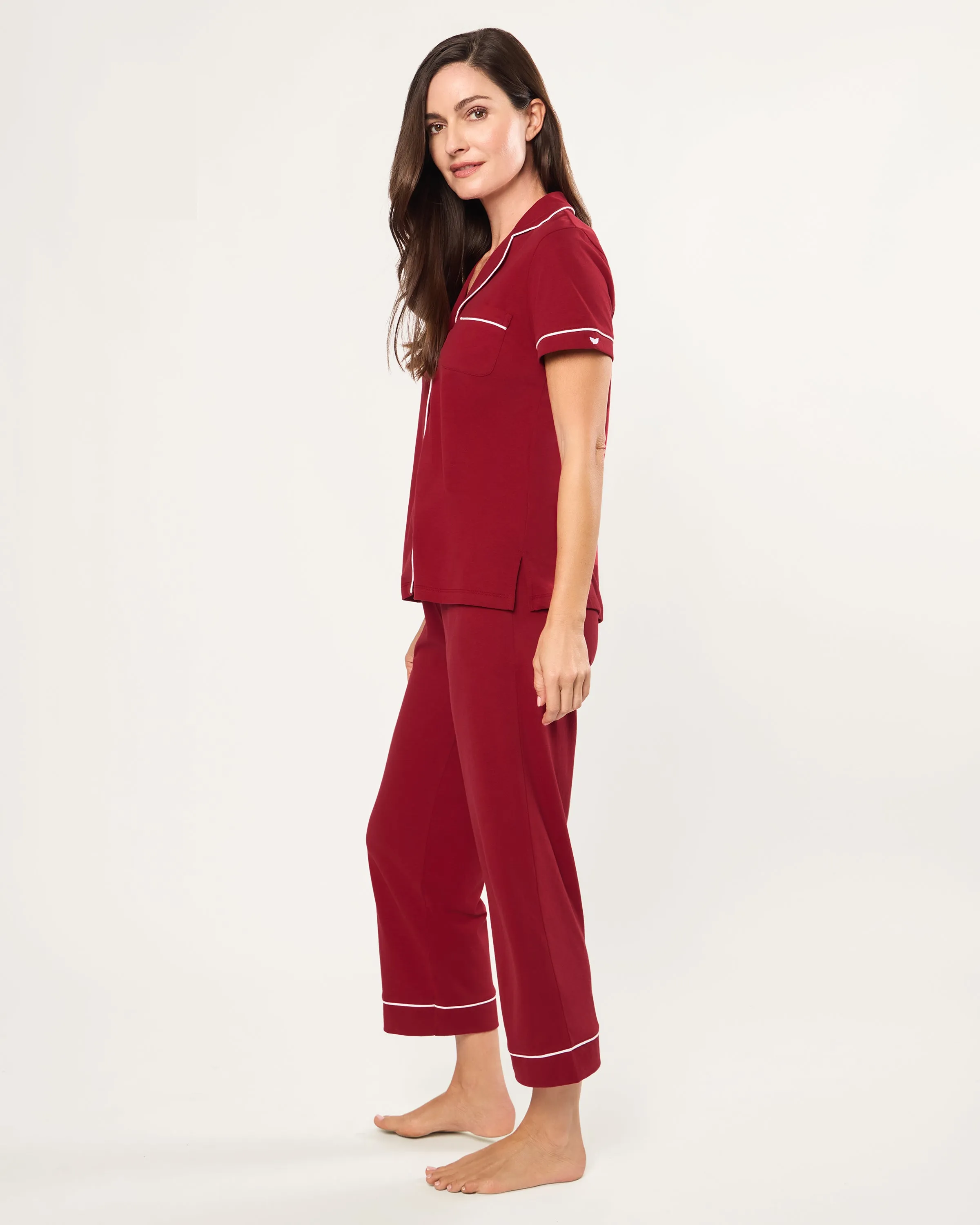 Women's Pima Cropped Pajama Set in Bordeaux sold by Petite Plume product image thumbnail 2