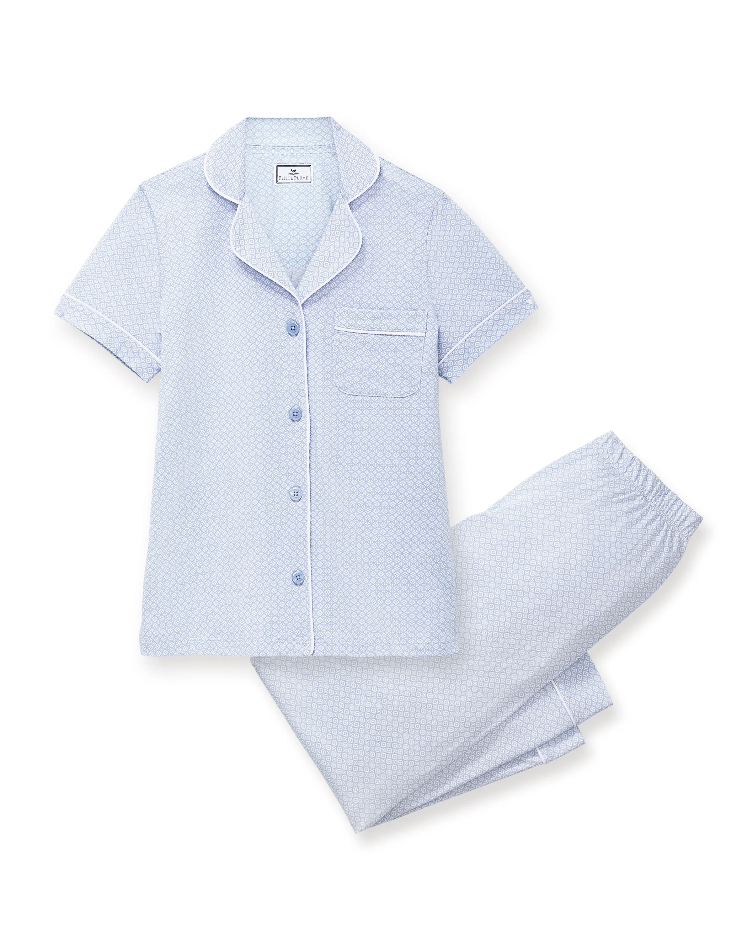 Women's Lightweight Pima Cropped Pajama Set in Periwinkle Geo sold by Petite Plume product image thumbnail 5