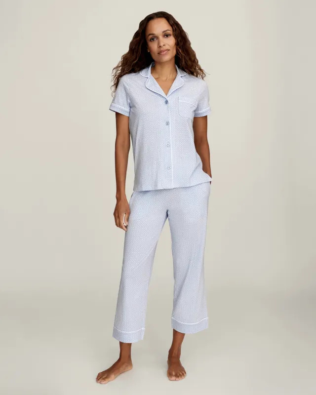 Women's Lightweight Pima Cropped Pajama Set in Periwinkle Geo made by Petite Plume