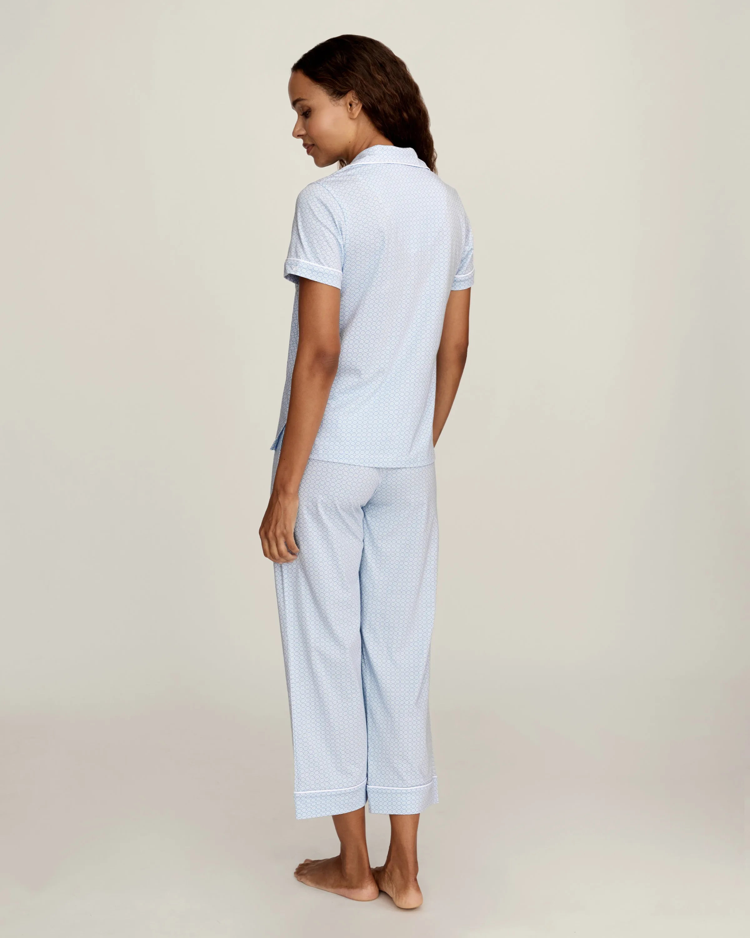 Women's Lightweight Pima Cropped Pajama Set in Periwinkle Geo sold by Petite Plume product image thumbnail 4