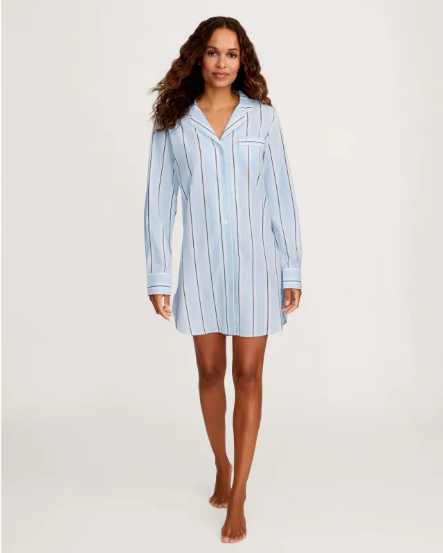 Women's Twill Nightshirt in Coastal Stripe made by Petite Plume