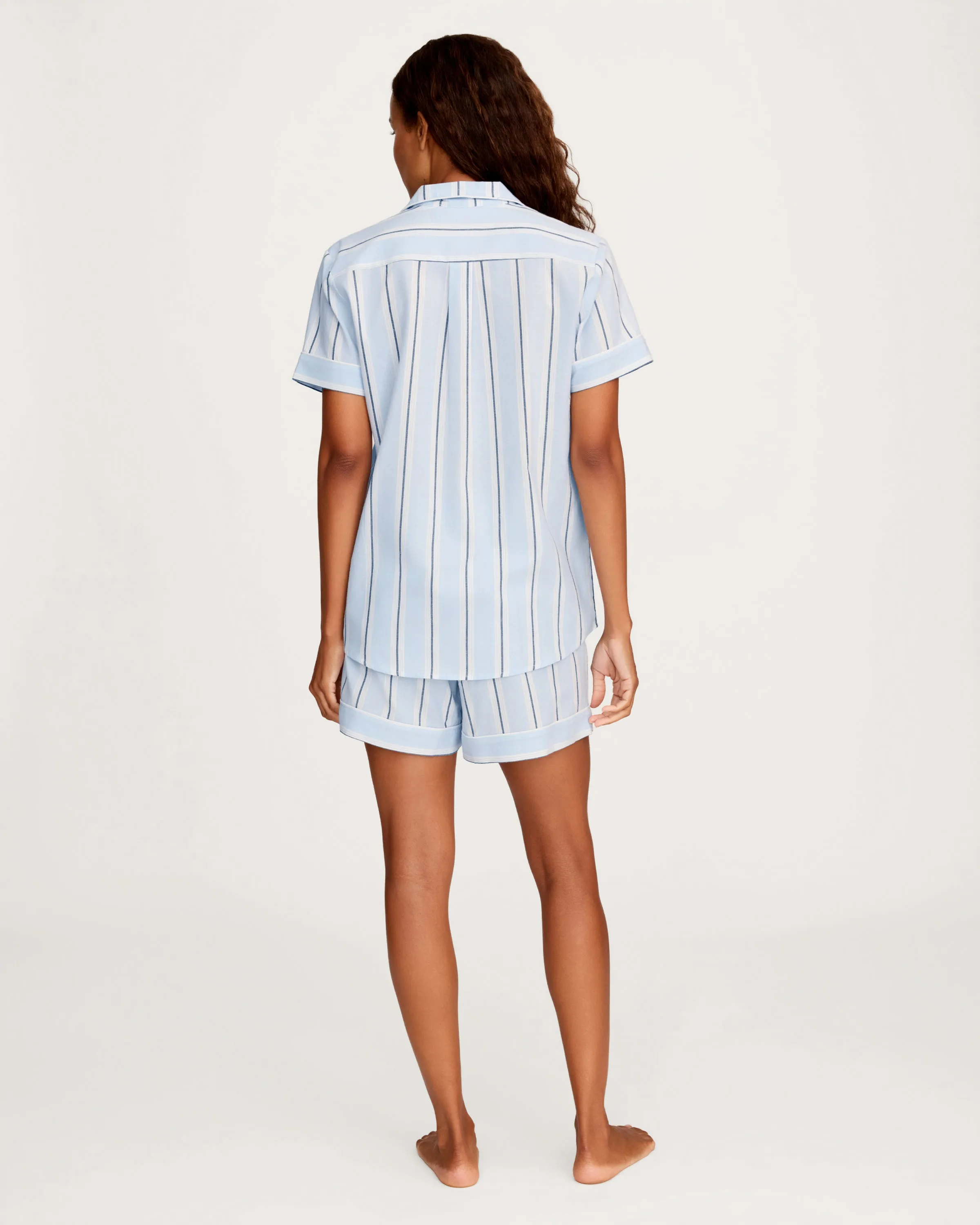 Women's Twill Short Sleeve Short Set in Coastal Stripe sold by Petite Plume product image thumbnail 5