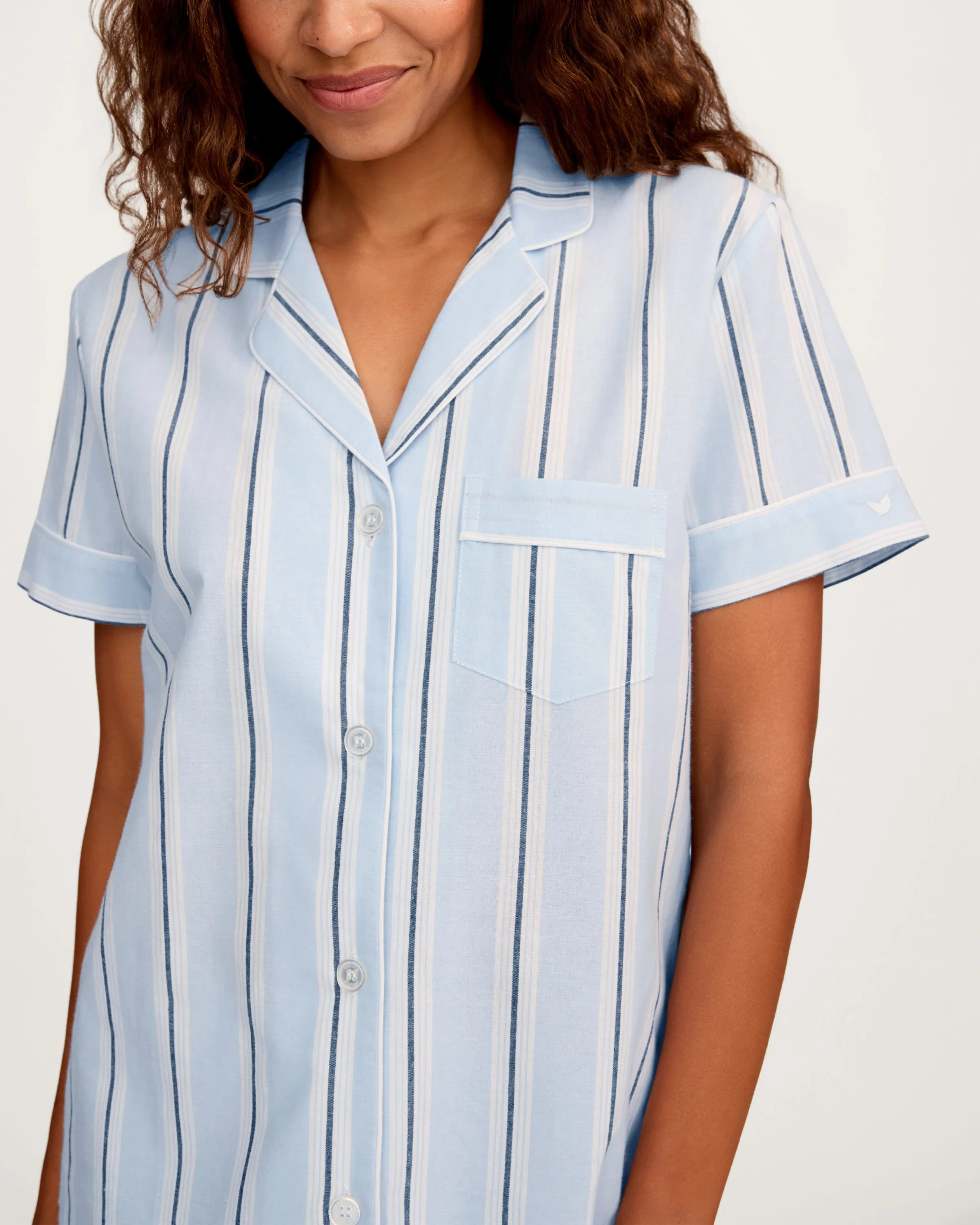 Women's Twill Short Sleeve Short Set in Coastal Stripe sold by Petite Plume product image thumbnail 2