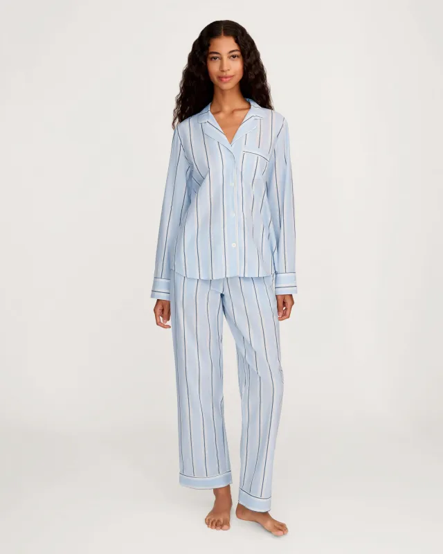 Women's Twill Pajama Set in Coastal Stripe made by Petite Plume