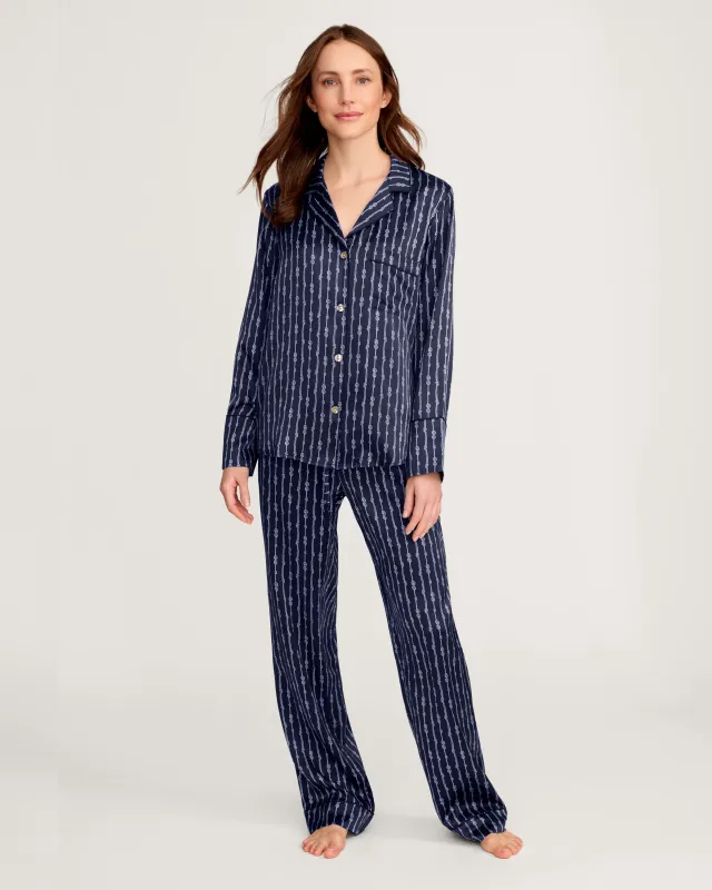 Women's Silk Pajama Set in Nautical Knots made by Petite Plume