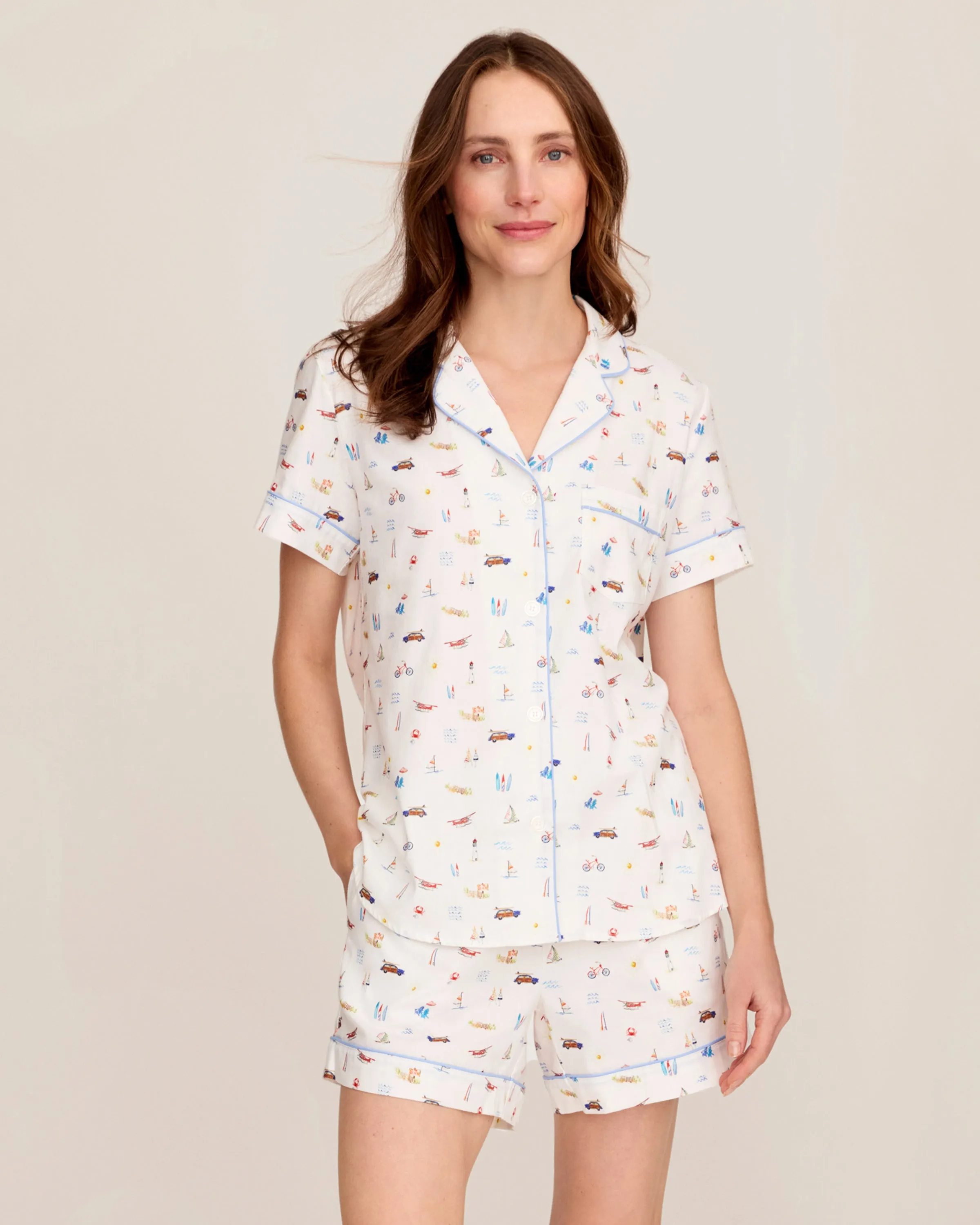 Women's Twill Short Sleeve Short Set in Summer Nostalgia sold by Petite Plume product image thumbnail 2