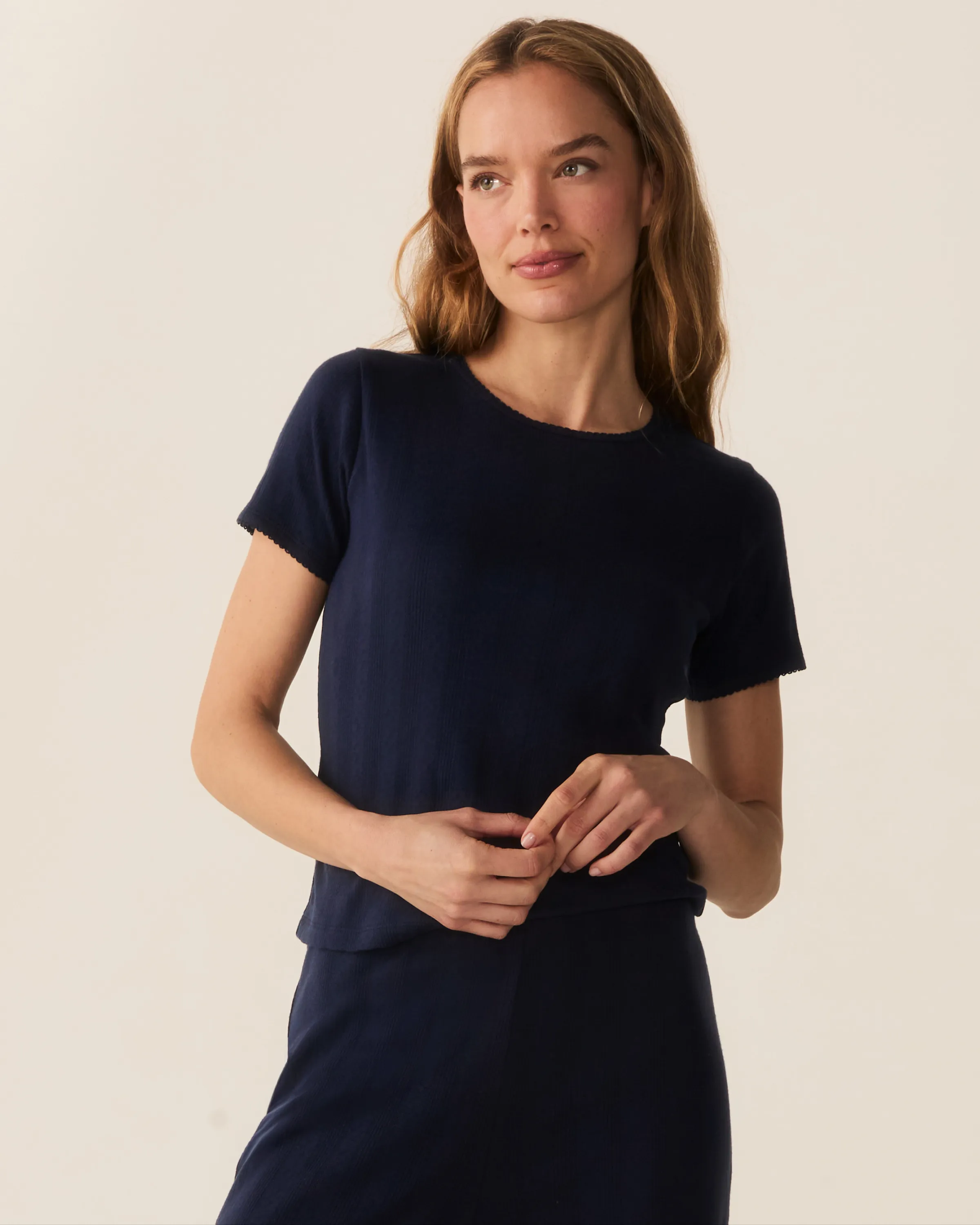Women's Pointelle T-Shirt in Navy sold by Petite Plume product image thumbnail 3