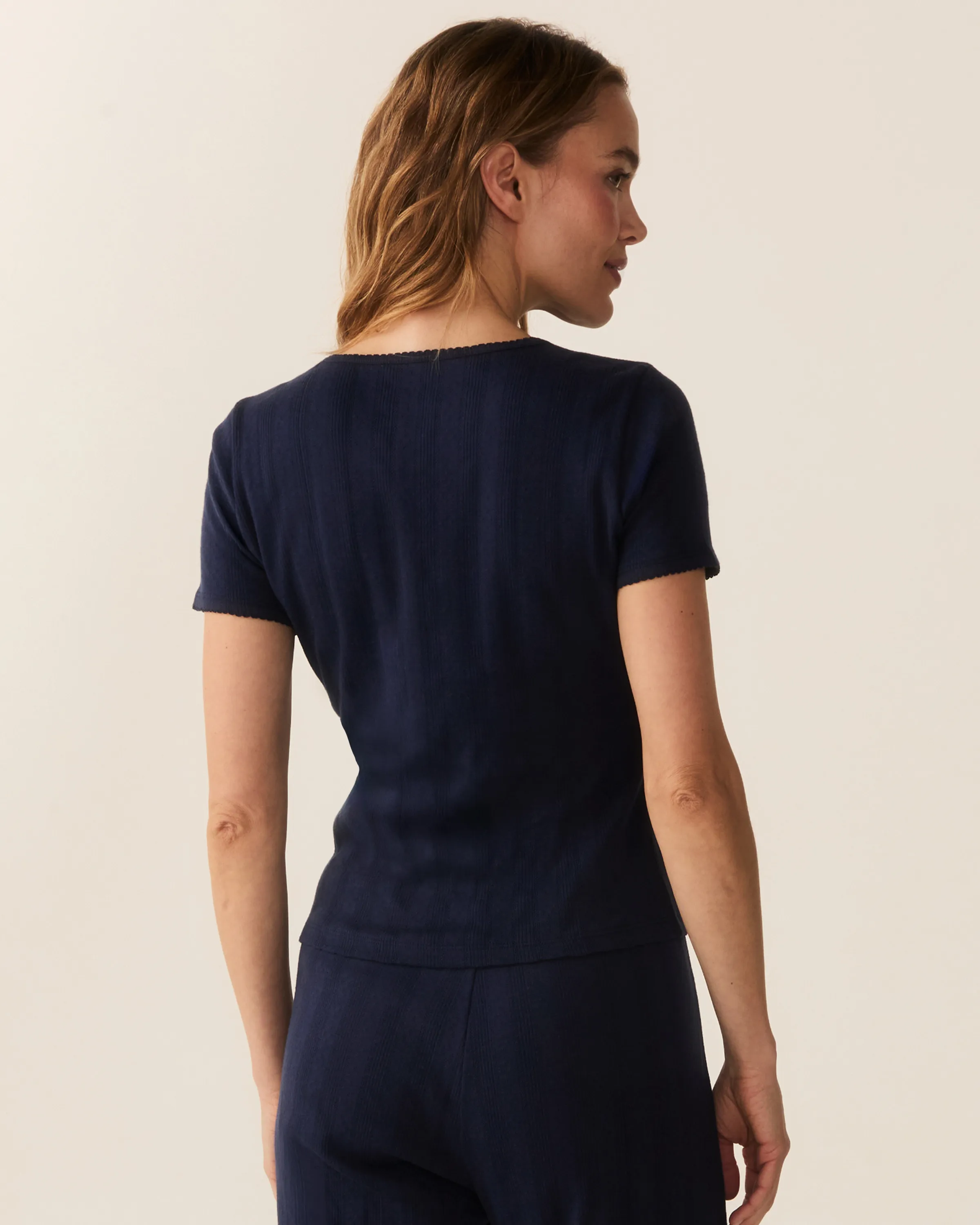 Women's Pointelle T-Shirt in Navy sold by Petite Plume product image thumbnail 4