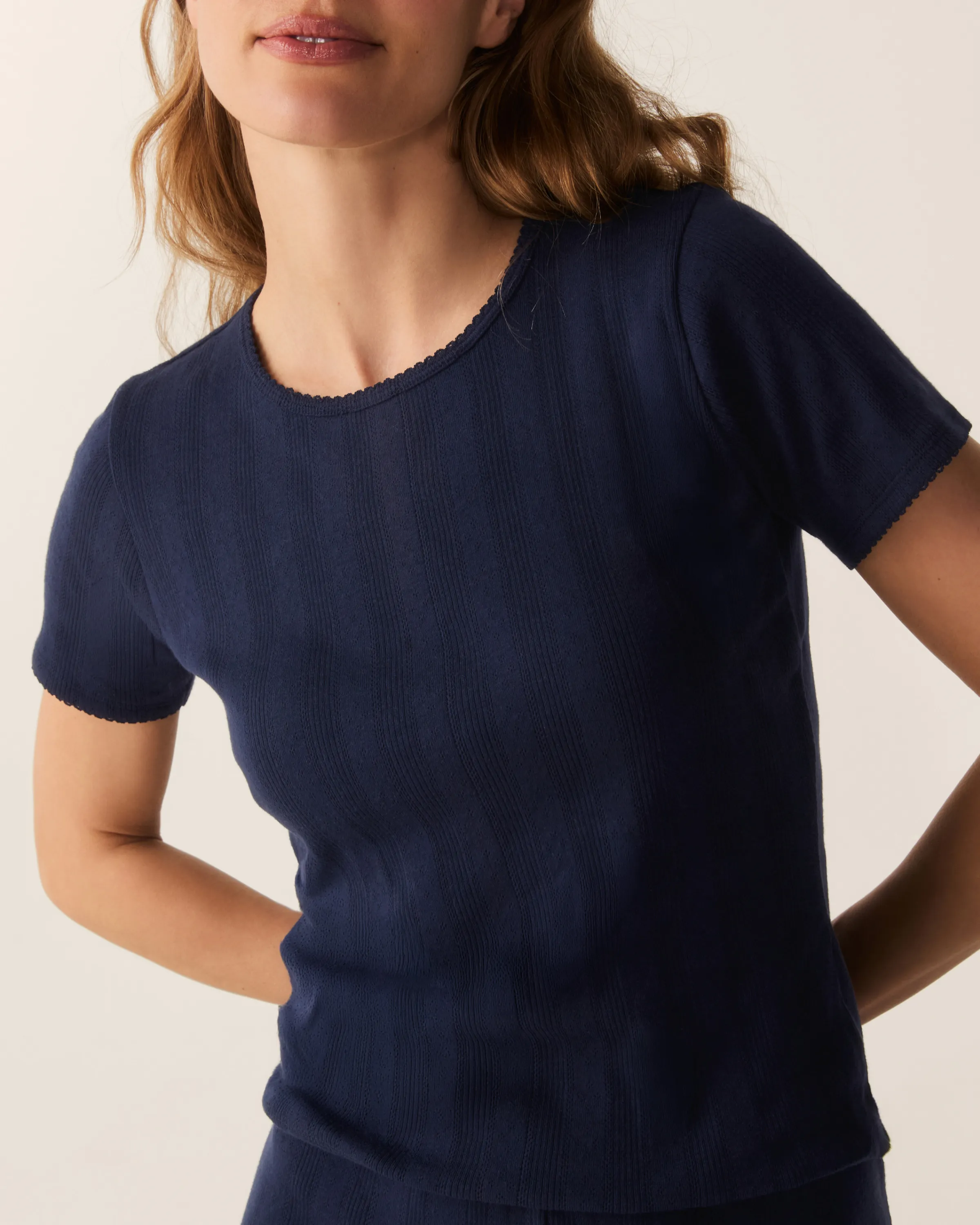 Women's Pointelle T-Shirt in Navy sold by Petite Plume product image thumbnail 2