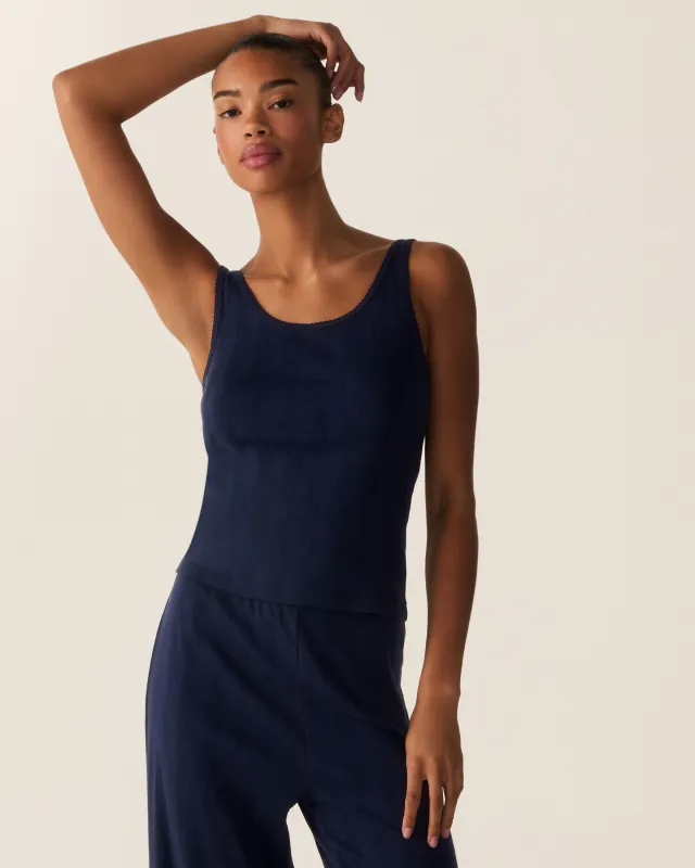 Women's Pointelle Tank in Navy made by Petite Plume