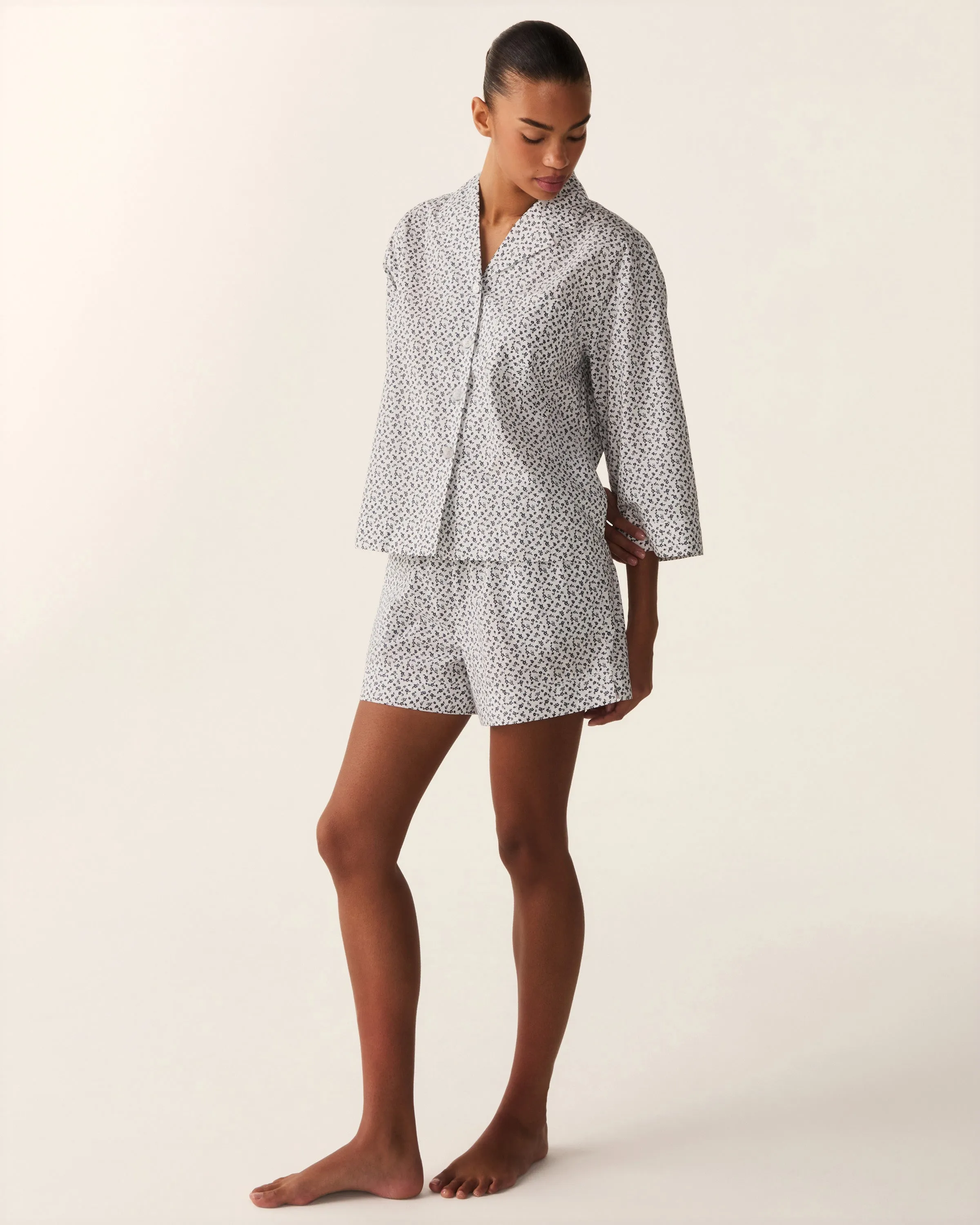 The Olivia Poplin Short Set in Ditsy Waltz White sold by Petite Plume product image thumbnail 3