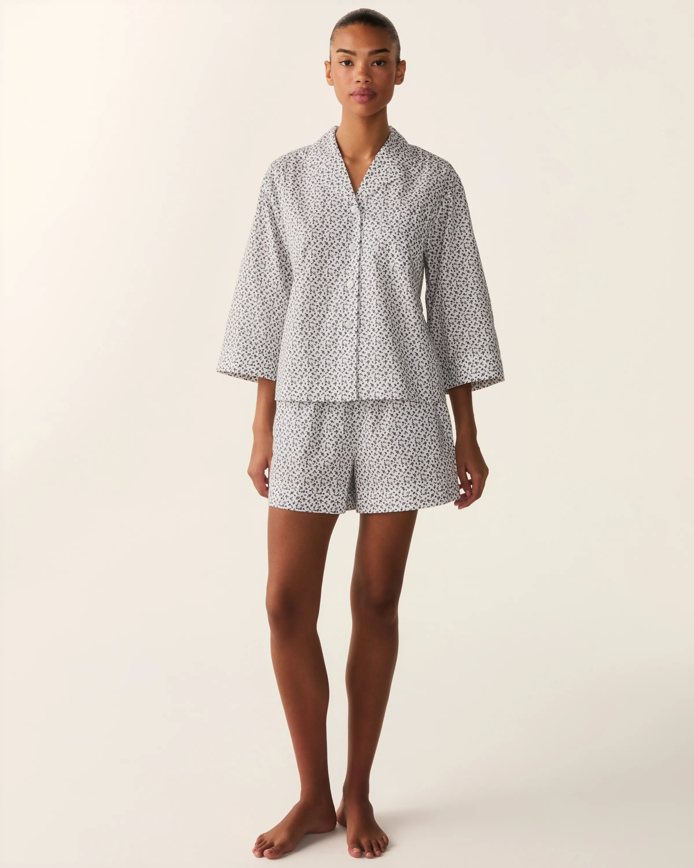 The Olivia Poplin Short Set in Ditsy Waltz White sold by Petite Plume product image thumbnail 2
