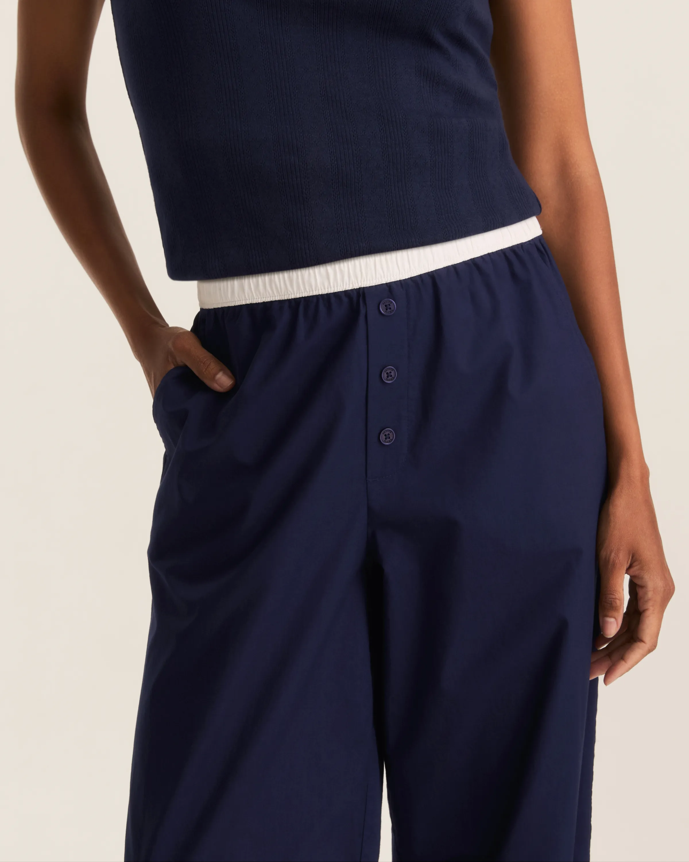 Women's Poplin Romy Pants in Navy sold by Petite Plume product image thumbnail 2