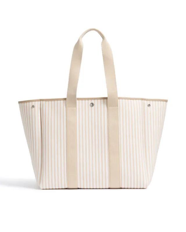 The Beckett Canvas Tote Bag in Camel Ticking made by Petite Plume