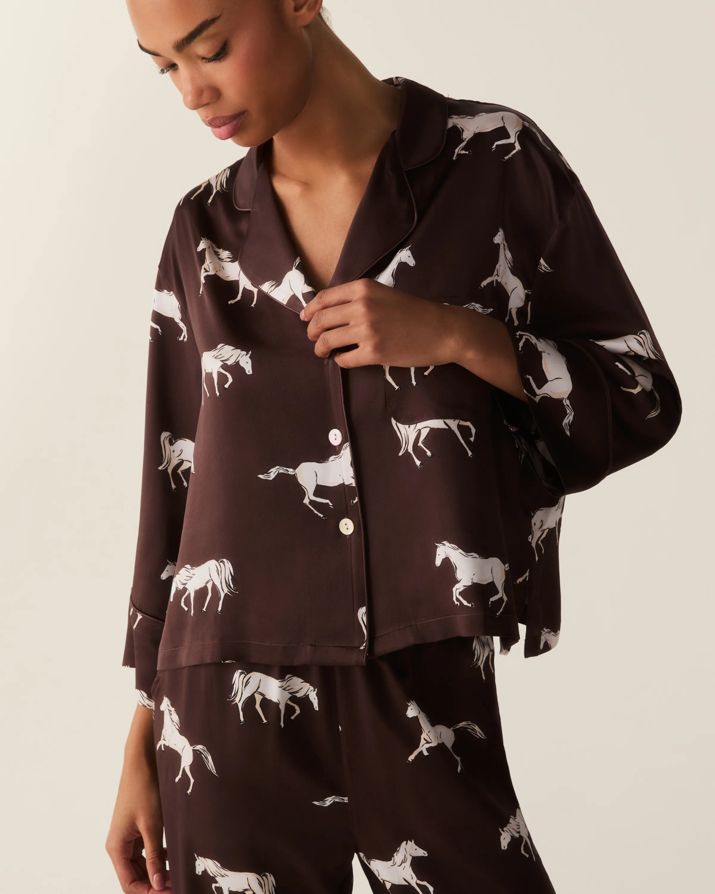 The Celine Silk Pajama Set in Highgrove Equestrian sold by Petite Plume product image thumbnail 2