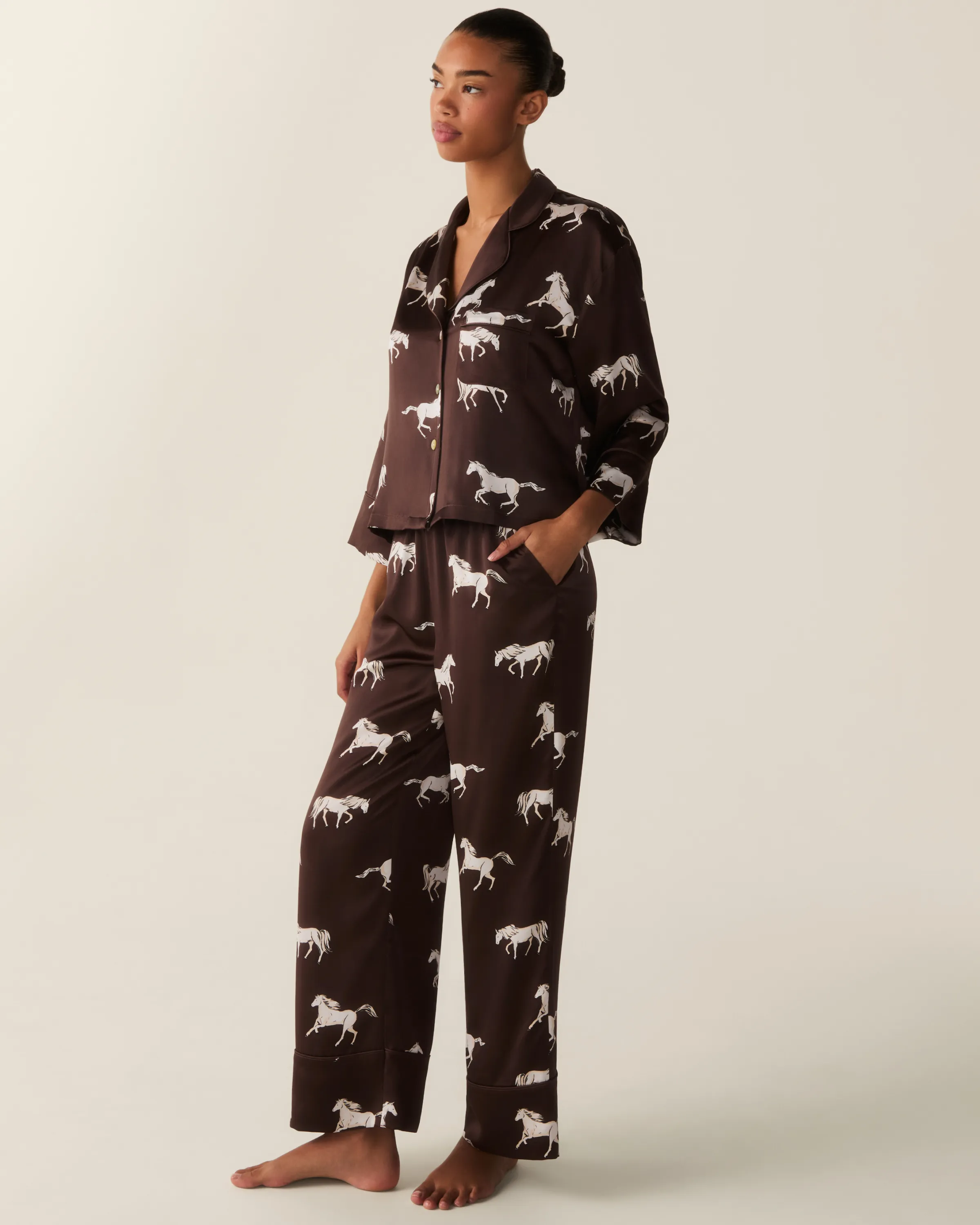 The Celine Silk Pajama Set in Highgrove Equestrian sold by Petite Plume product image thumbnail 3