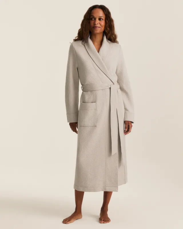 Women's Pima Jacquard Ophelia Robe in Taupe made by Petite Plume