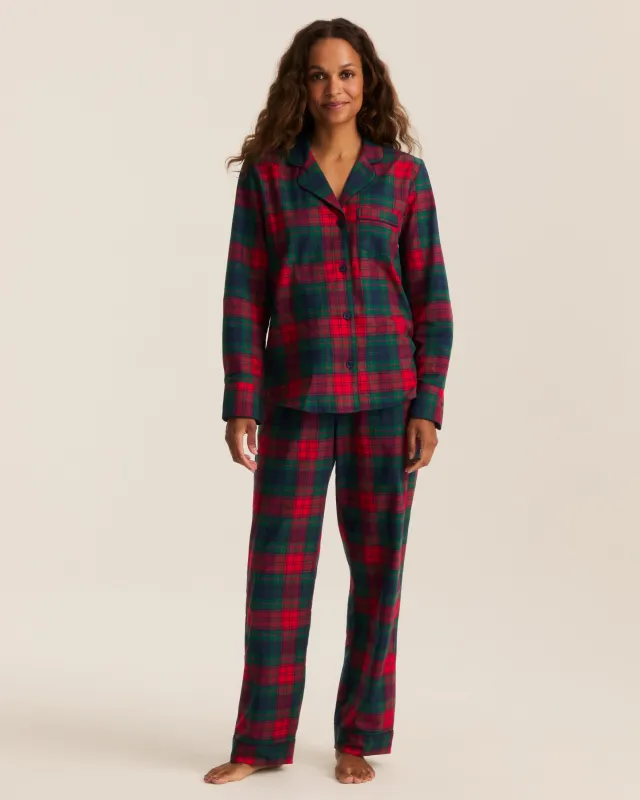 Women's Brushed Twill Pajama Set in St. James Tartan made by Petite Plume