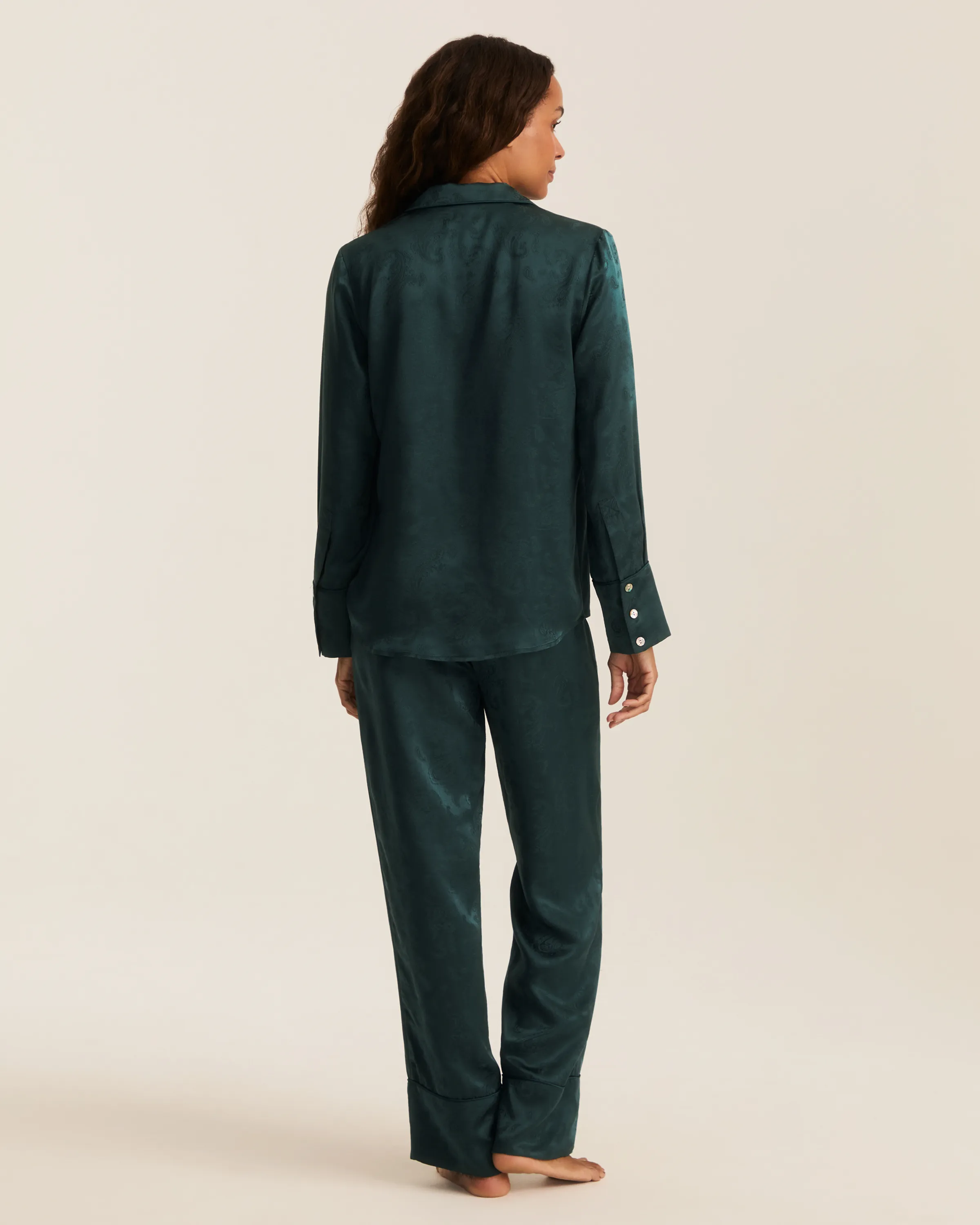 Women's Silk Jacquard Pajama Set in Hunter Green sold by Petite Plume product image thumbnail 4