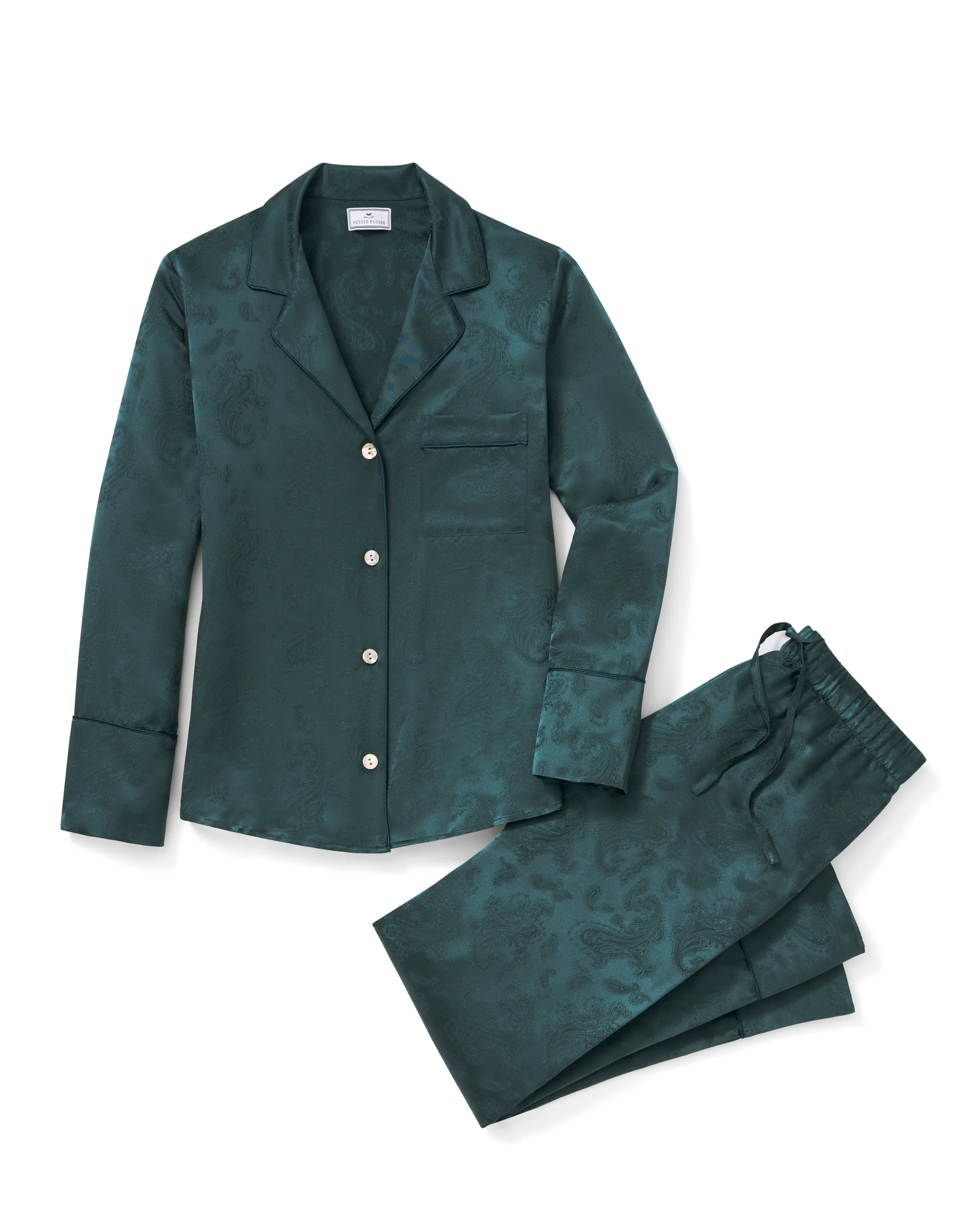 Women's Silk Jacquard Pajama Set in Hunter Green sold by Petite Plume product image thumbnail 5
