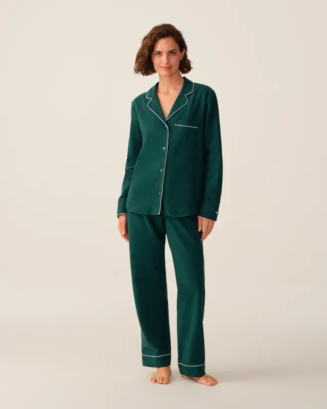 Women's Flannel Pajama Set in Hunter Green made by Petite Plume
