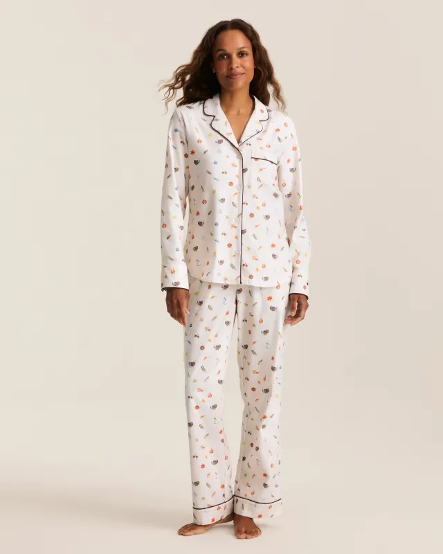 Women's Twill Pajama Set in Thanksgiving Traditions made by Petite Plume