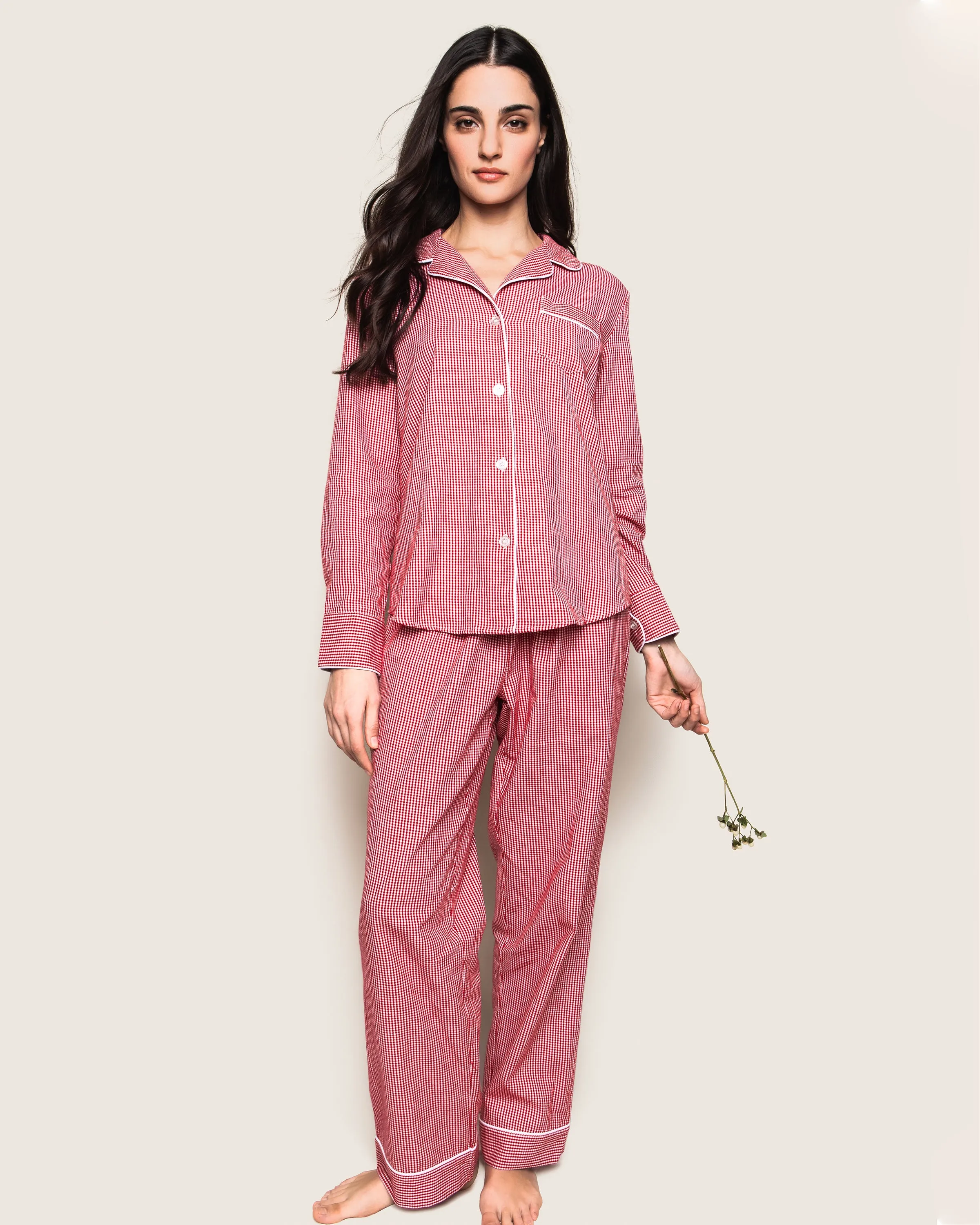 Women's Flannel Pajama Set in Red Mini Gingham sold by Petite Plume product image thumbnail 2