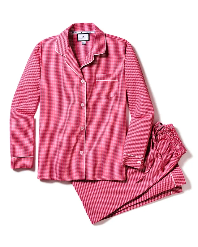 Women's Flannel Pajama Set in Red Mini Gingham sold by Petite Plume