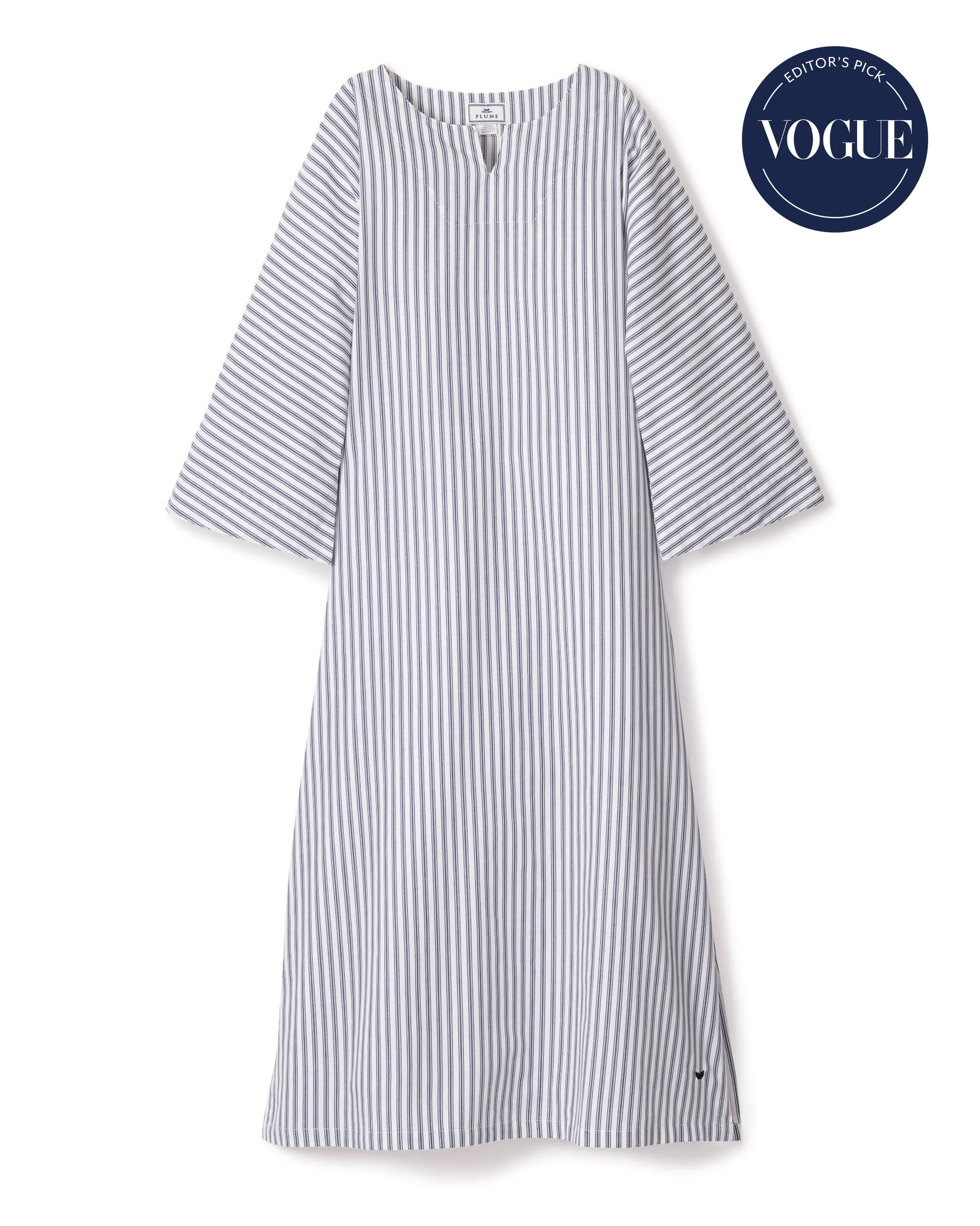 Women's Twill Caftan in Navy French Ticking sold by Petite Plume