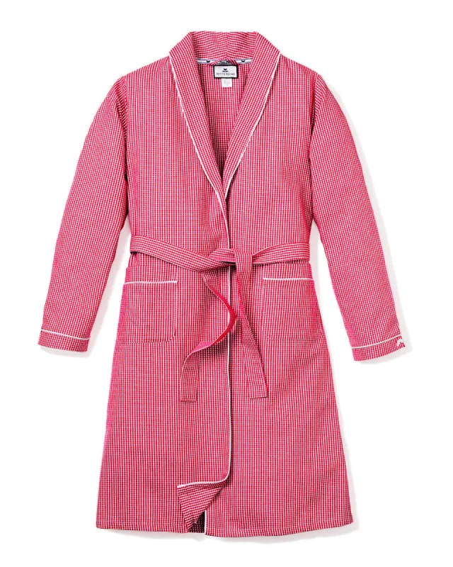 Women's Flannel Robe in Red Mini Gingham sold by Petite Plume