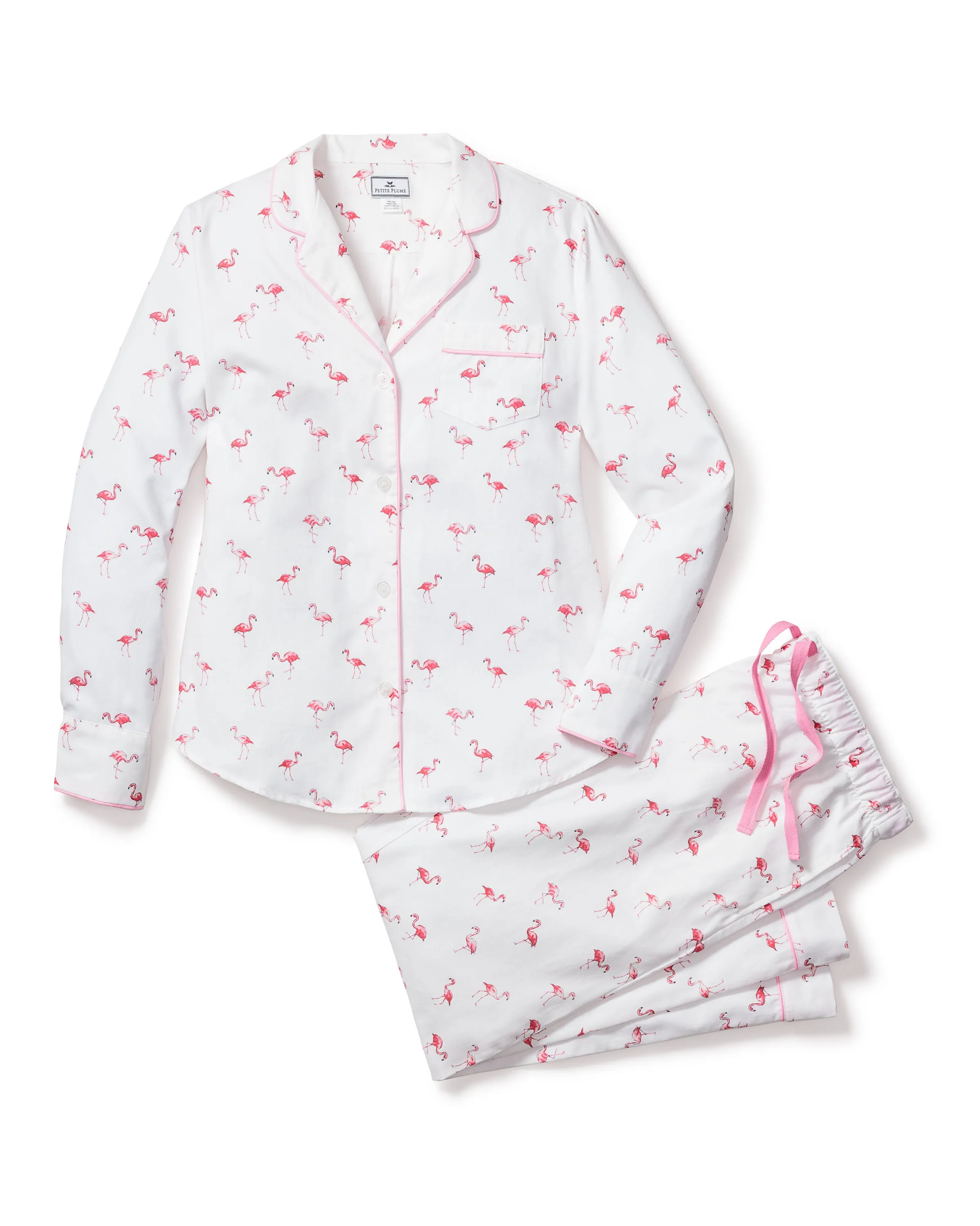 Women's Twill Pajama Set in Flamingos sold by Petite Plume