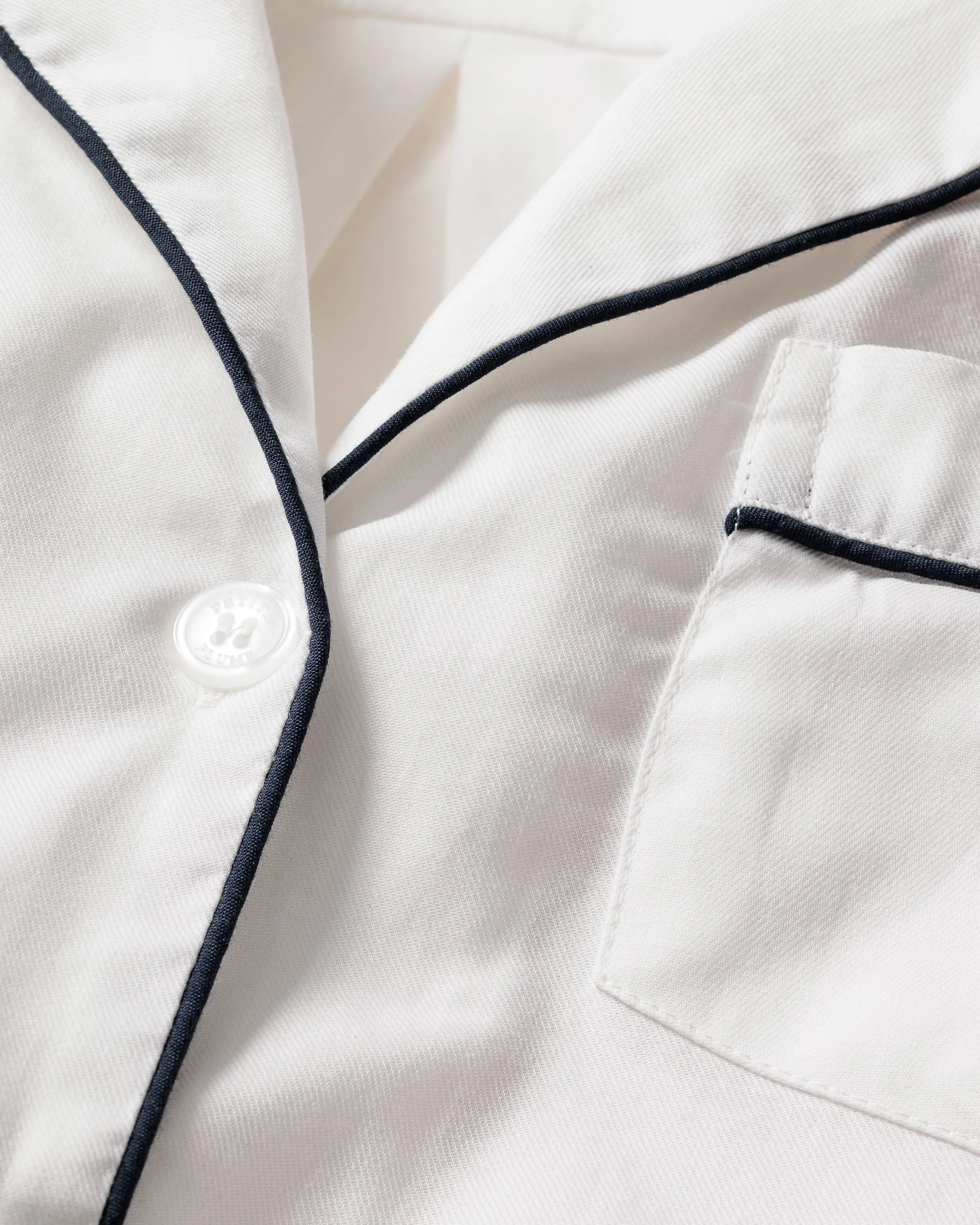 Women's Twill Pajama Set in White with Navy Piping sold by Petite Plume product image thumbnail 5