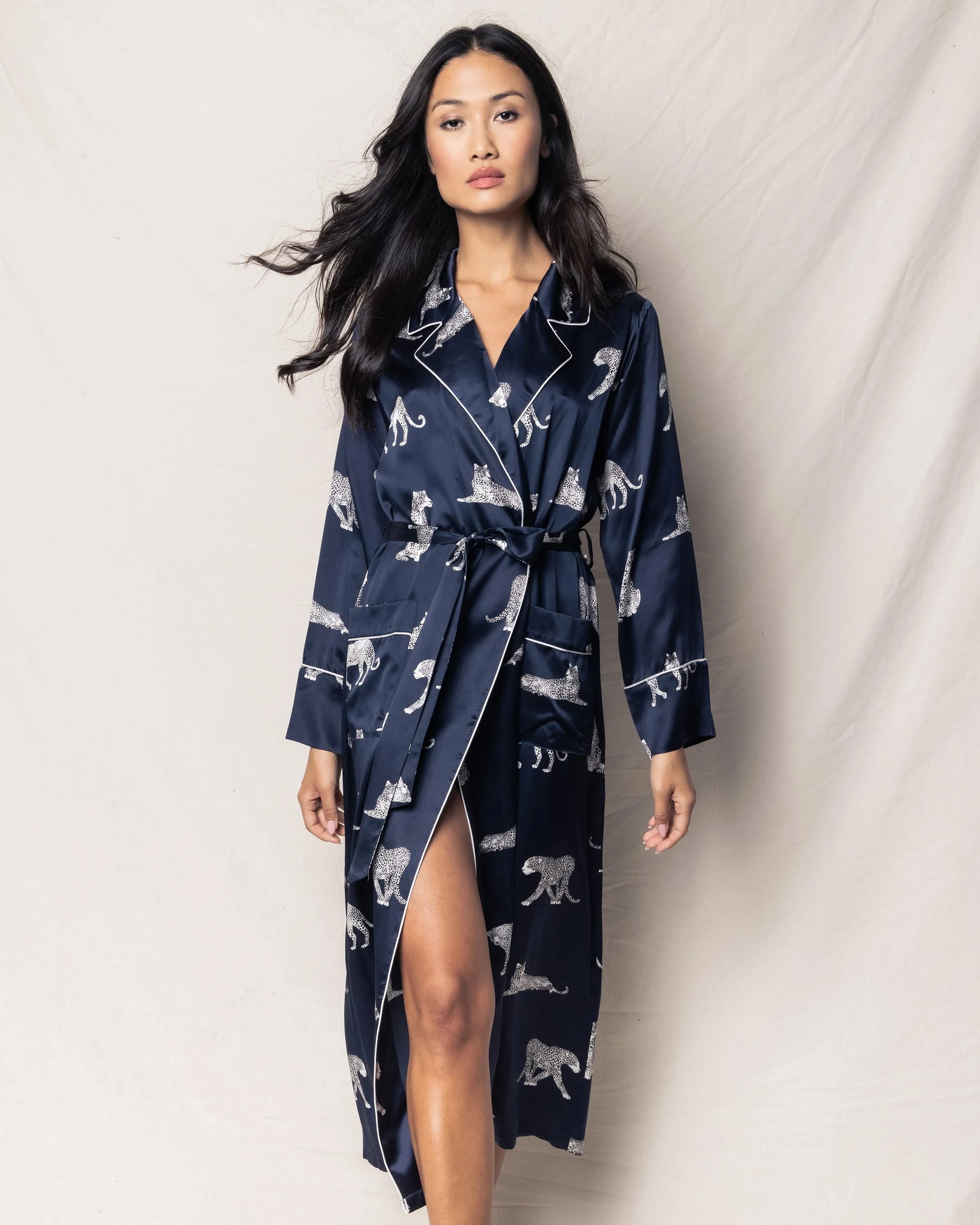 Women's Silk Long Robe in Panthère de Nuit sold by Petite Plume product image thumbnail 2