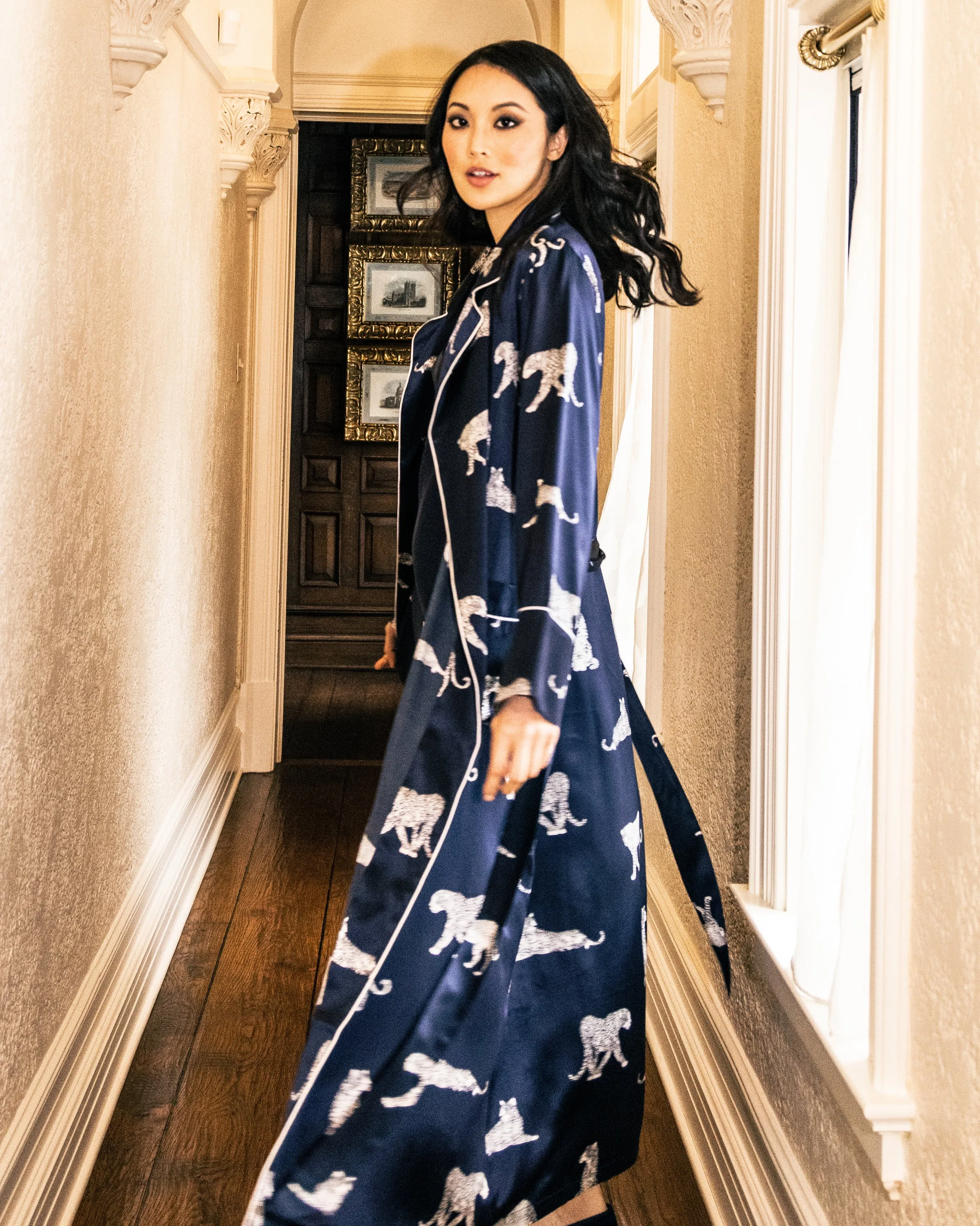 Women's Silk Long Robe in Panthère de Nuit sold by Petite Plume product image thumbnail 3