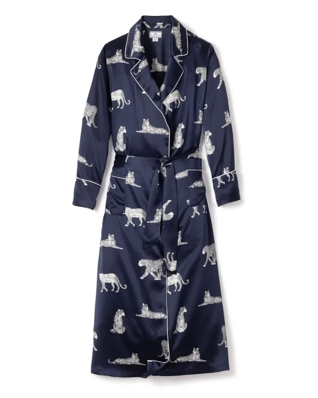 Women's Silk Long Robe in Panthère de Nuit sold by Petite Plume