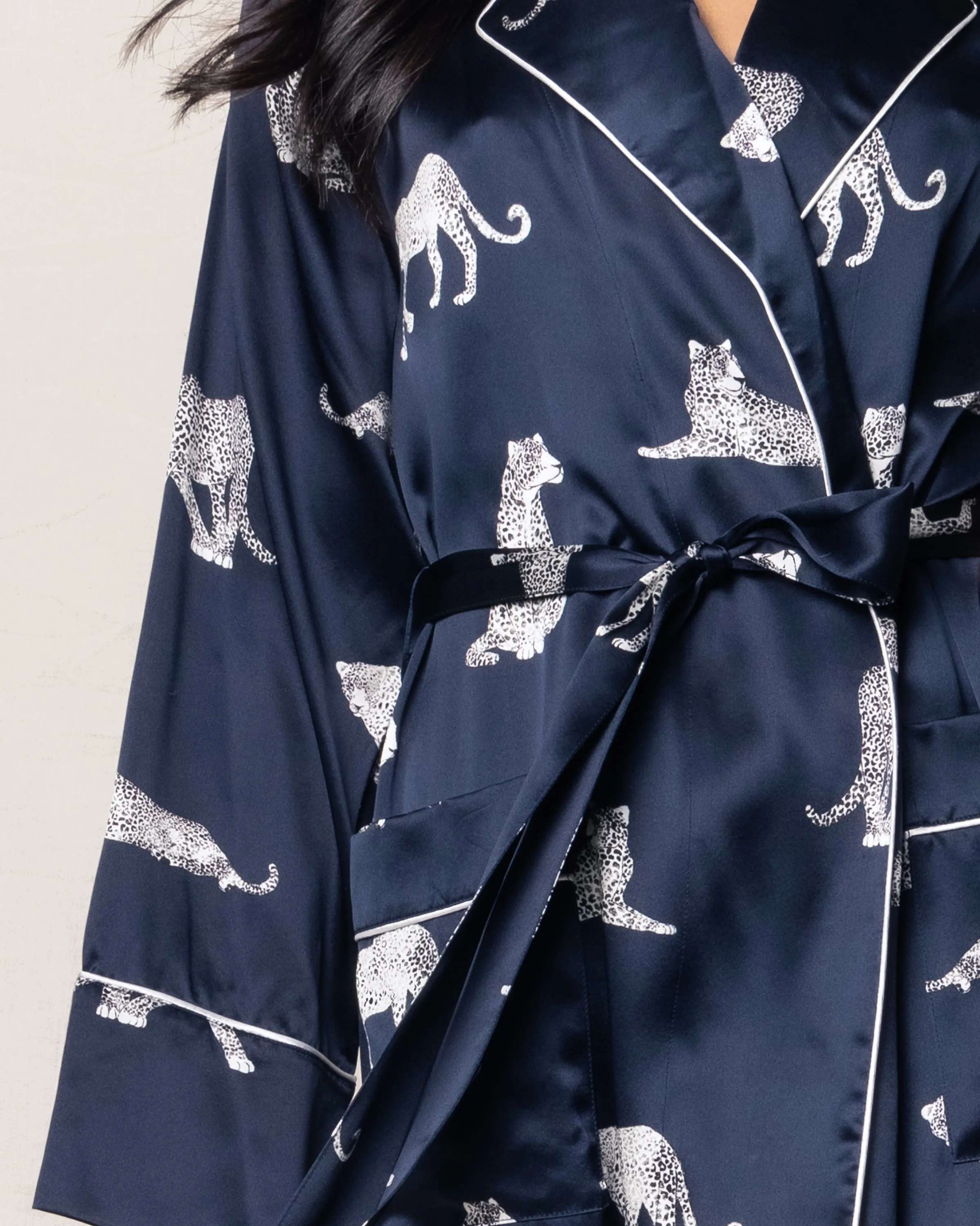 Women's Silk Long Robe in Panthère de Nuit sold by Petite Plume product image thumbnail 4