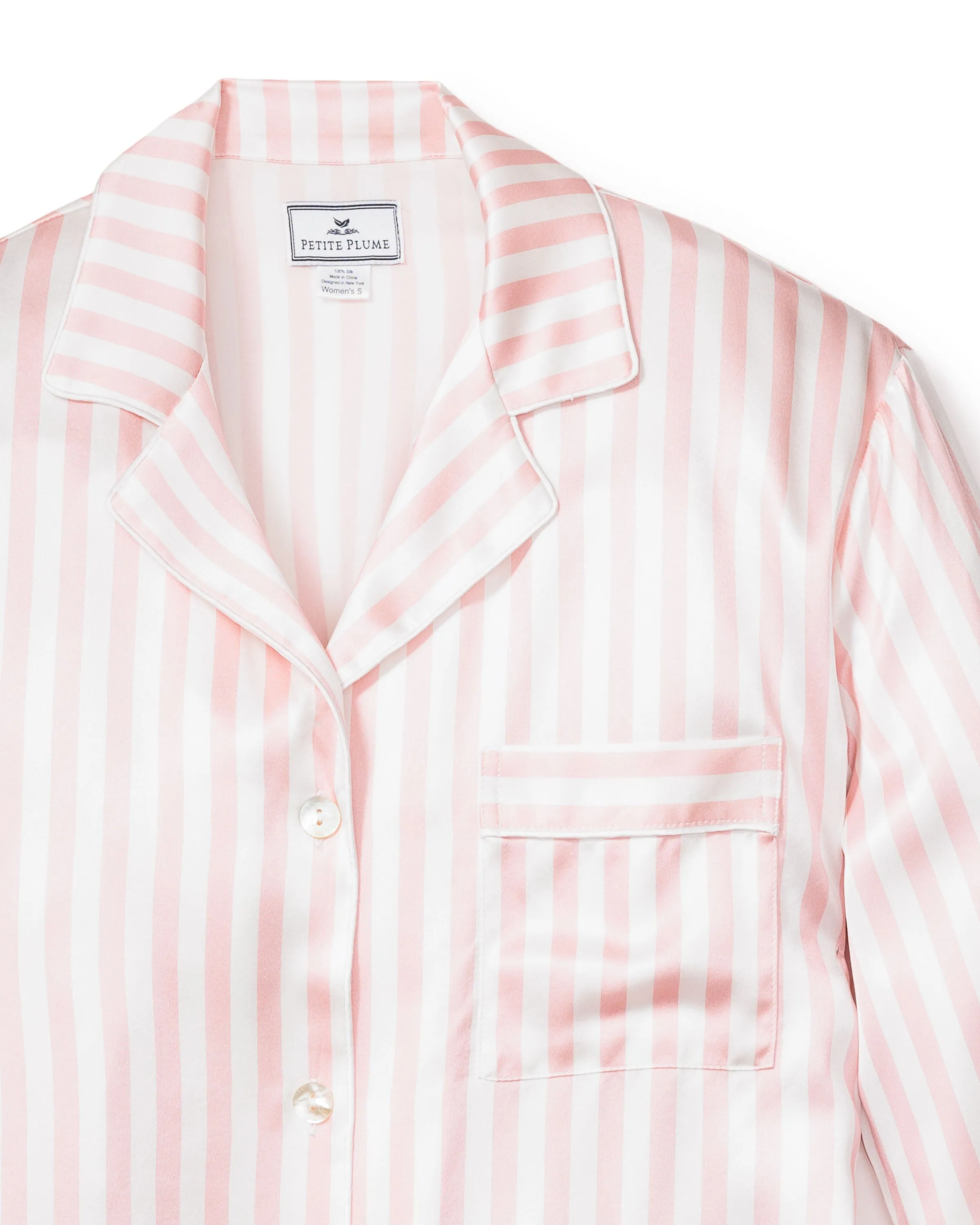 Women's Silk Pajama Set in Pink Stripe sold by Petite Plume product image thumbnail 4