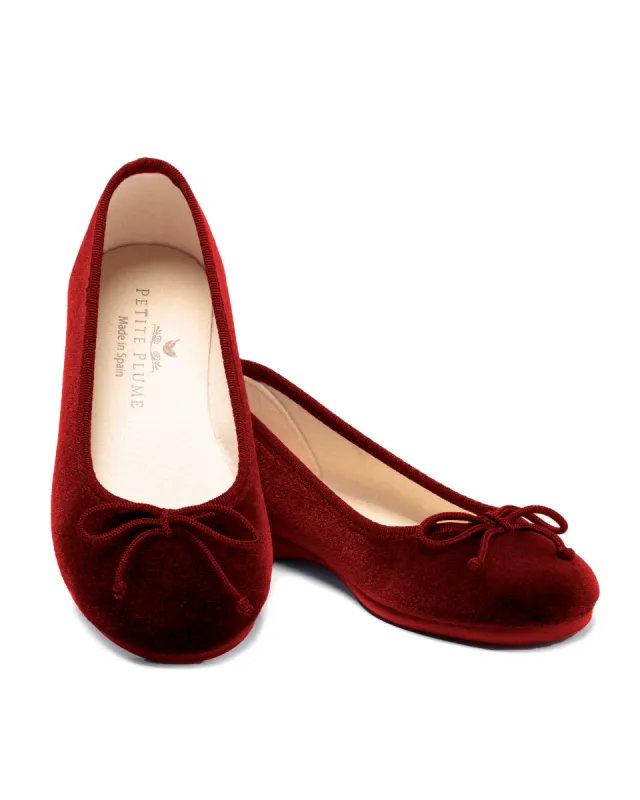 Women's Juliette Ballet Slipper in Bordeaux Velvet sold by Petite Plume