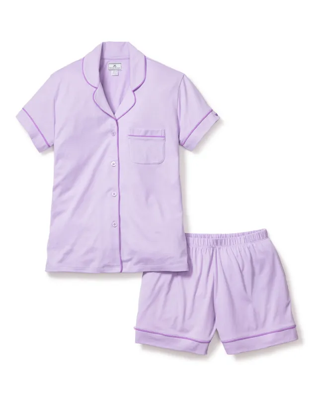 Women's Pima Short Sleeve Short Set in Lavender sold by Petite Plume