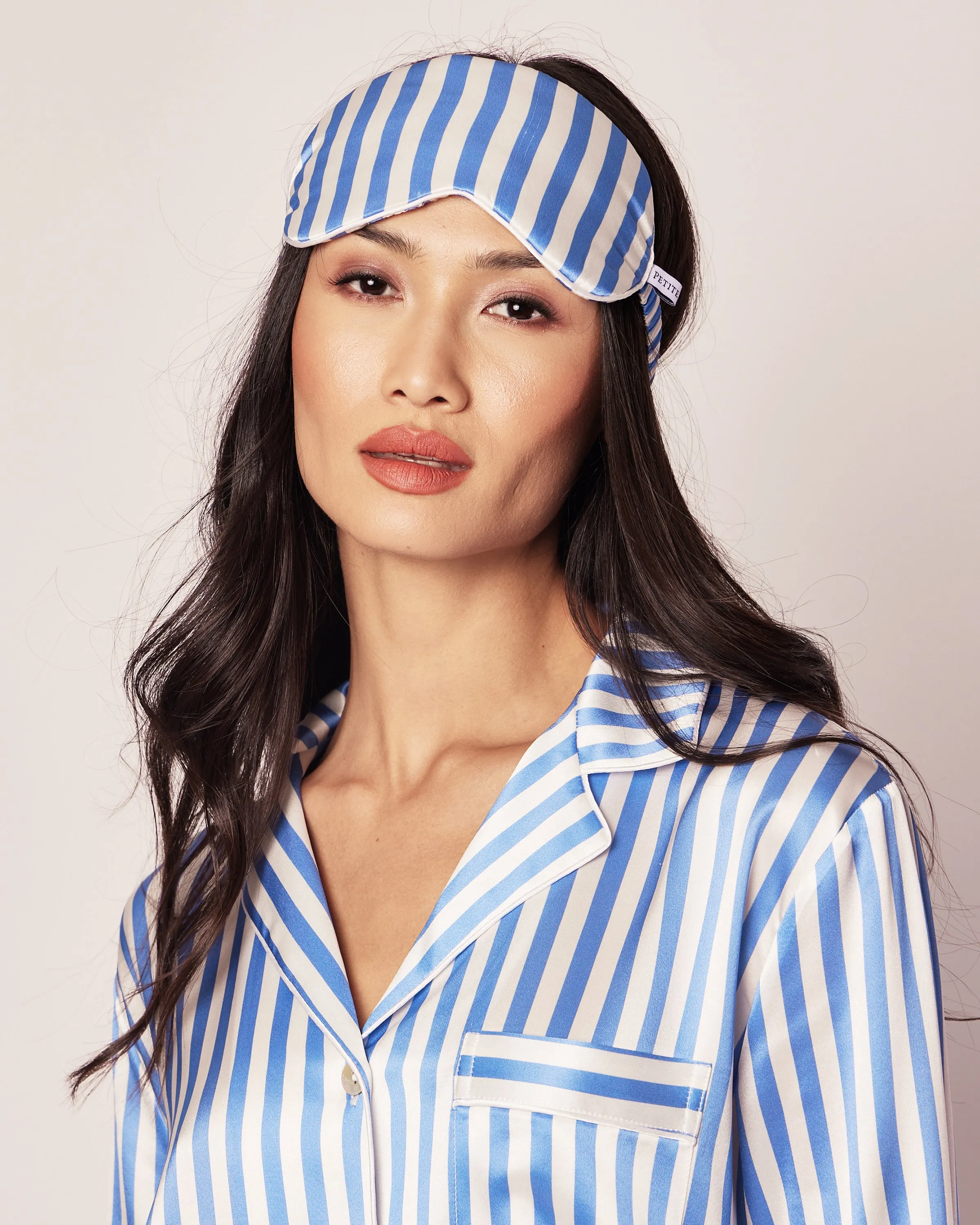 Women's Silk Sleep Mask in Azure Stripe sold by Petite Plume product image thumbnail 2